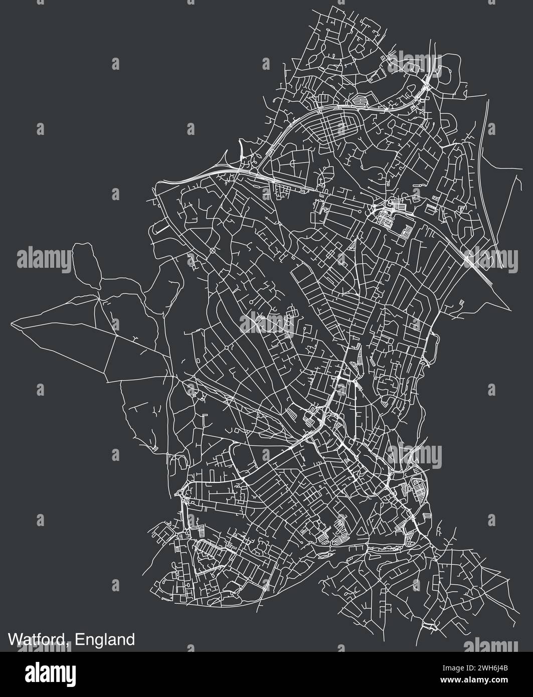 Carte routière de la ville britannique de WATFORD, ANGLETERRE Illustration de Vecteur