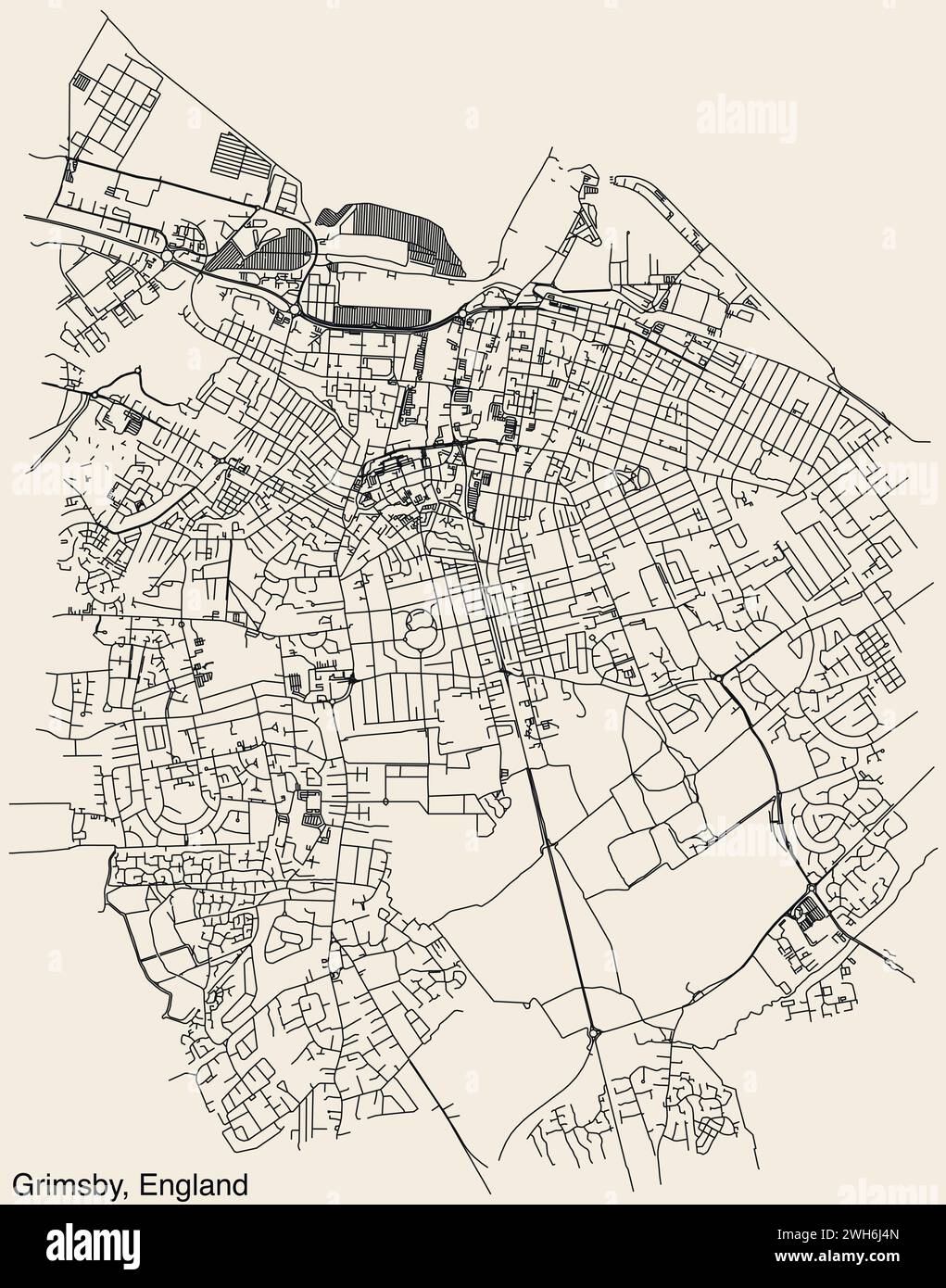 Carte routière de la ville britannique de GRIMSBY, ANGLETERRE Illustration de Vecteur