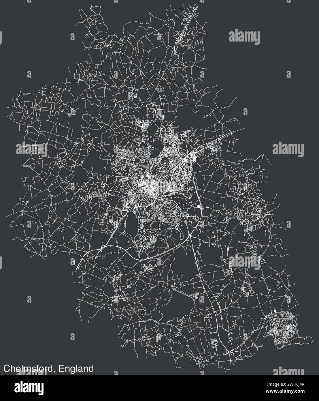 Carte routière de la ville britannique de CHELMSFORD, ANGLETERRE Illustration de Vecteur