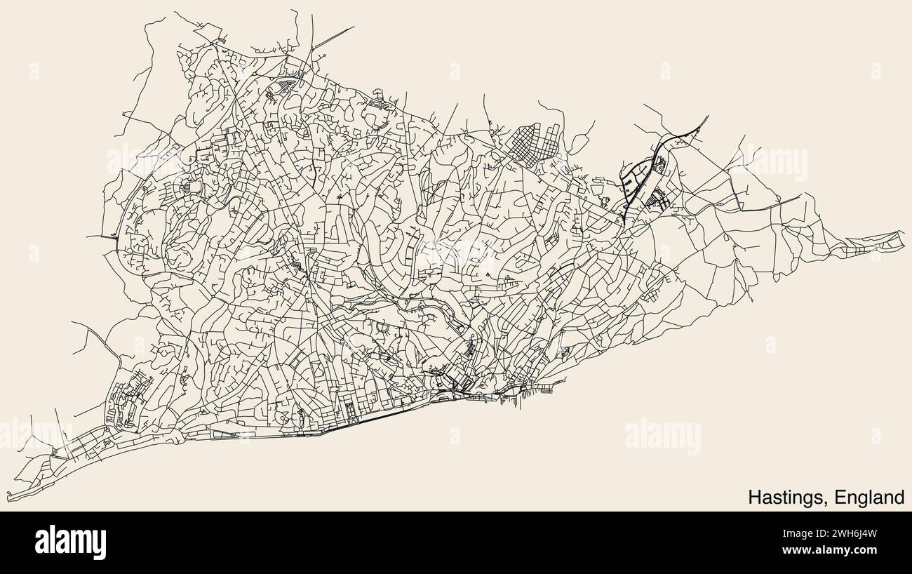 Carte routière de la ville britannique de HASTINGS, ANGLETERRE Illustration de Vecteur