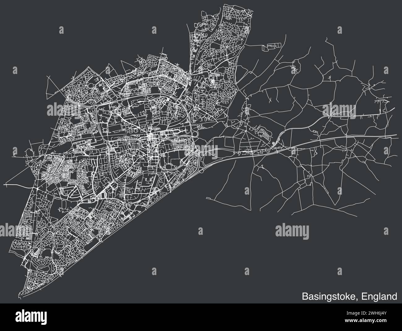 Carte routière de la ville britannique de BASINGSTOKE, ANGLETERRE Illustration de Vecteur