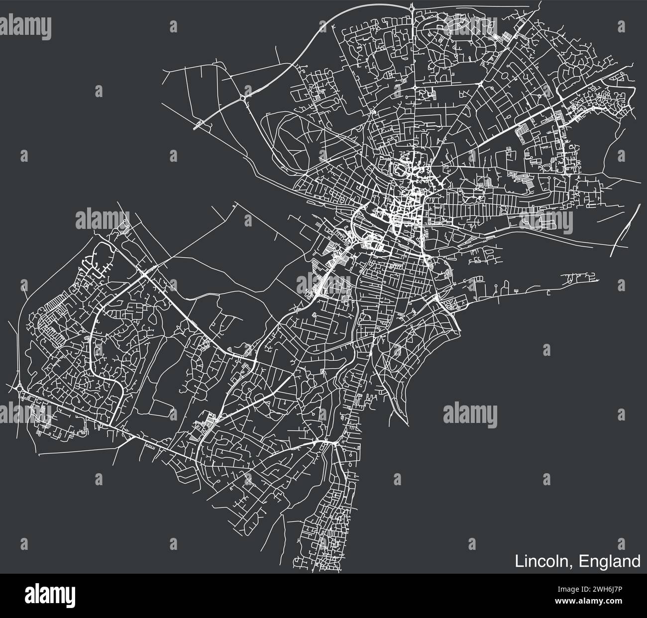Carte routière de la ville britannique de LINCOLN, ANGLETERRE Illustration de Vecteur