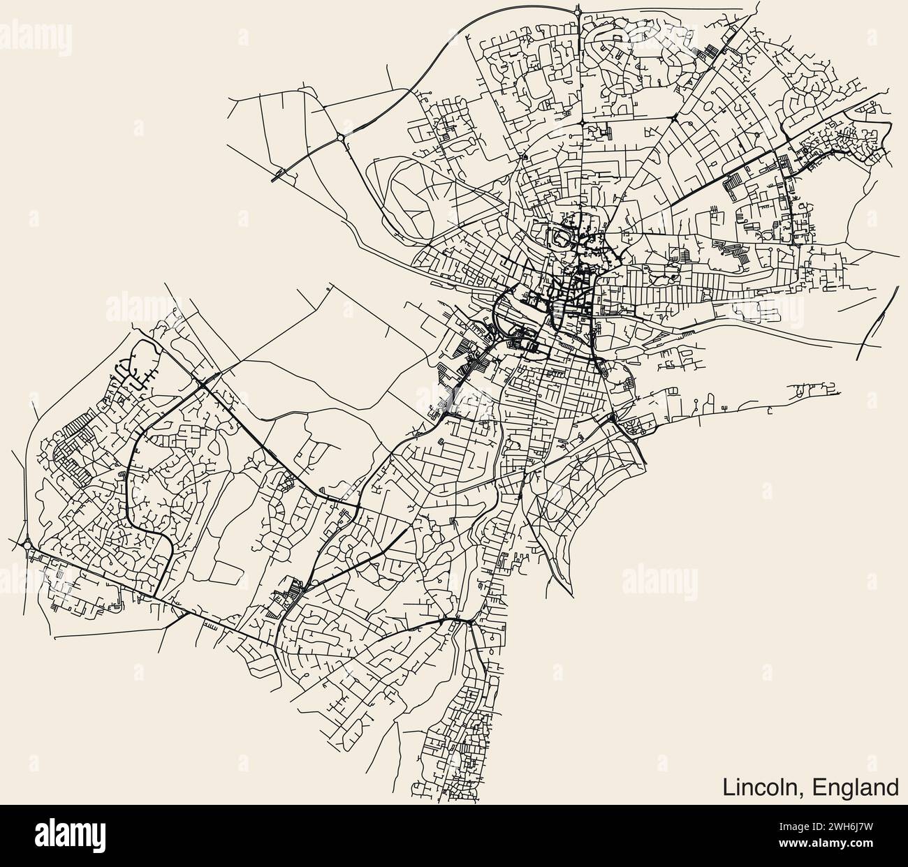 Carte routière de la ville britannique de LINCOLN, ANGLETERRE Illustration de Vecteur