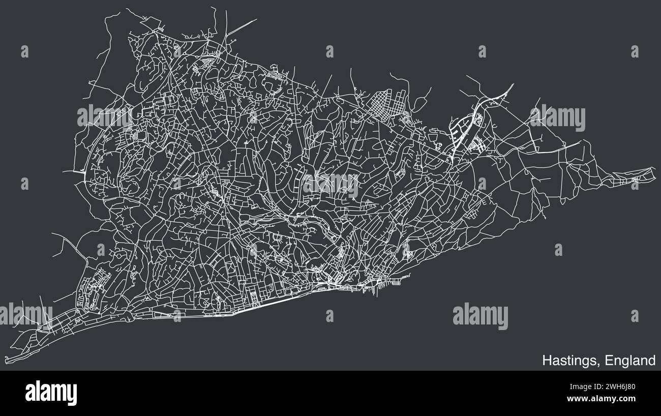 Carte routière de la ville britannique de HASTINGS, ANGLETERRE Illustration de Vecteur