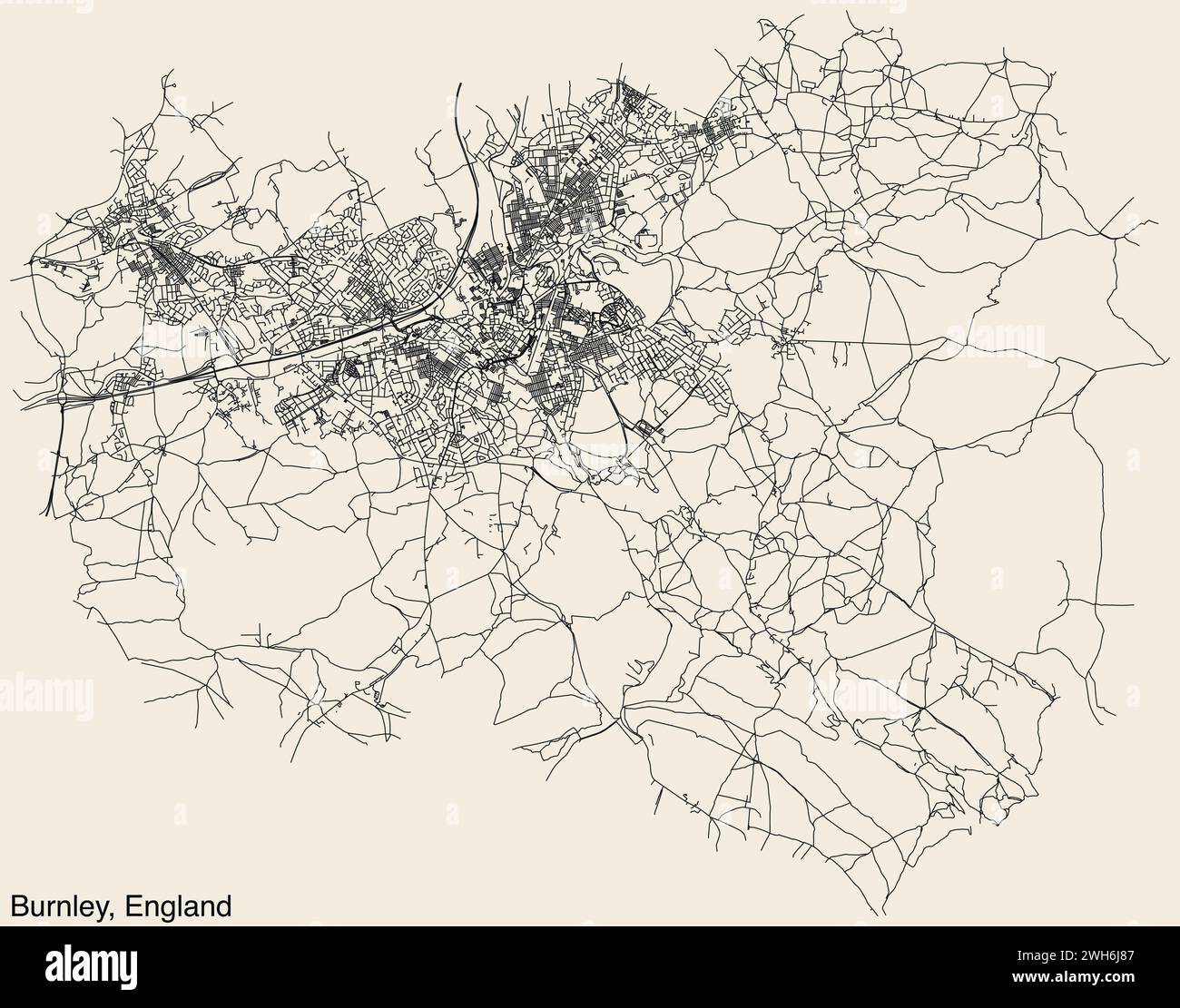 Carte routière de la ville britannique de BURNLEY, ANGLETERRE Illustration de Vecteur