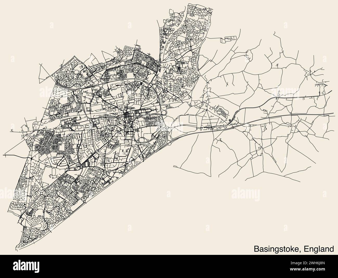 Carte routière de la ville britannique de BASINGSTOKE, ANGLETERRE Illustration de Vecteur