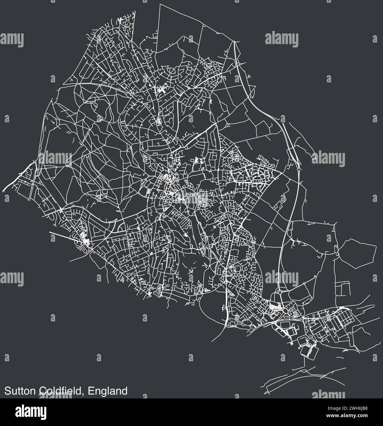 Carte routière de la ville britannique de SUTTON COLDFIELD, ANGLETERRE Illustration de Vecteur