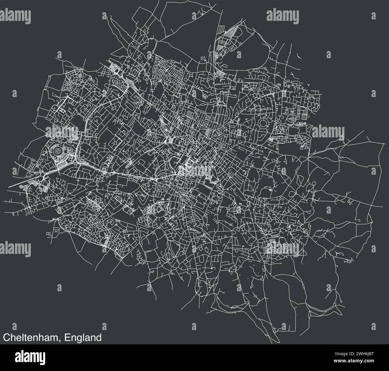 Carte routière de la ville britannique de CHELTENHAM, ANGLETERRE Illustration de Vecteur