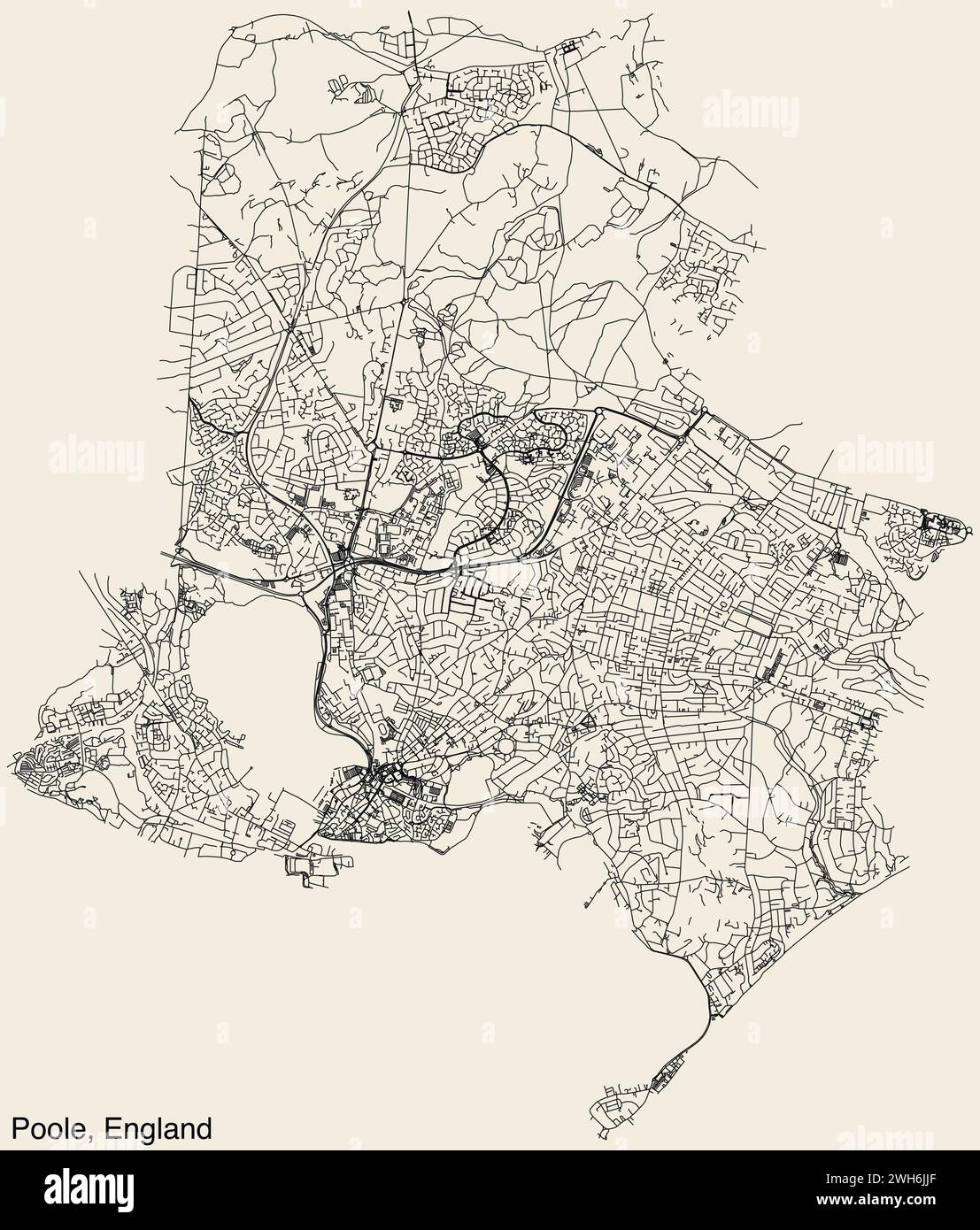 Carte routière de la ville britannique de POOLE, ANGLETERRE Illustration de Vecteur