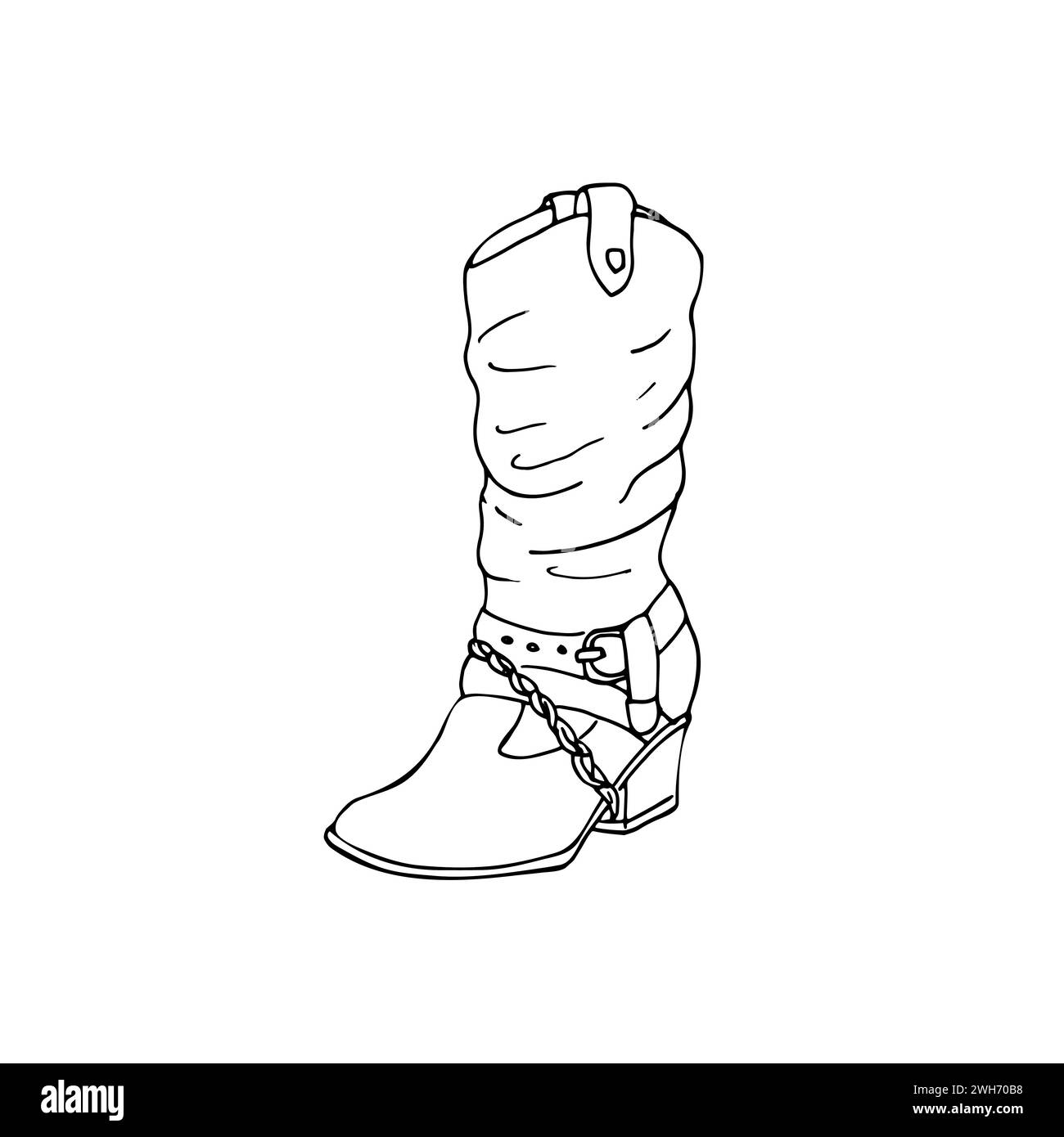 Vieille botte de cowgirl en cuir traditionnel. Wild West illustration vectorielle dessinée à la main. Botte Western Cowgirl. Illustration de Vecteur