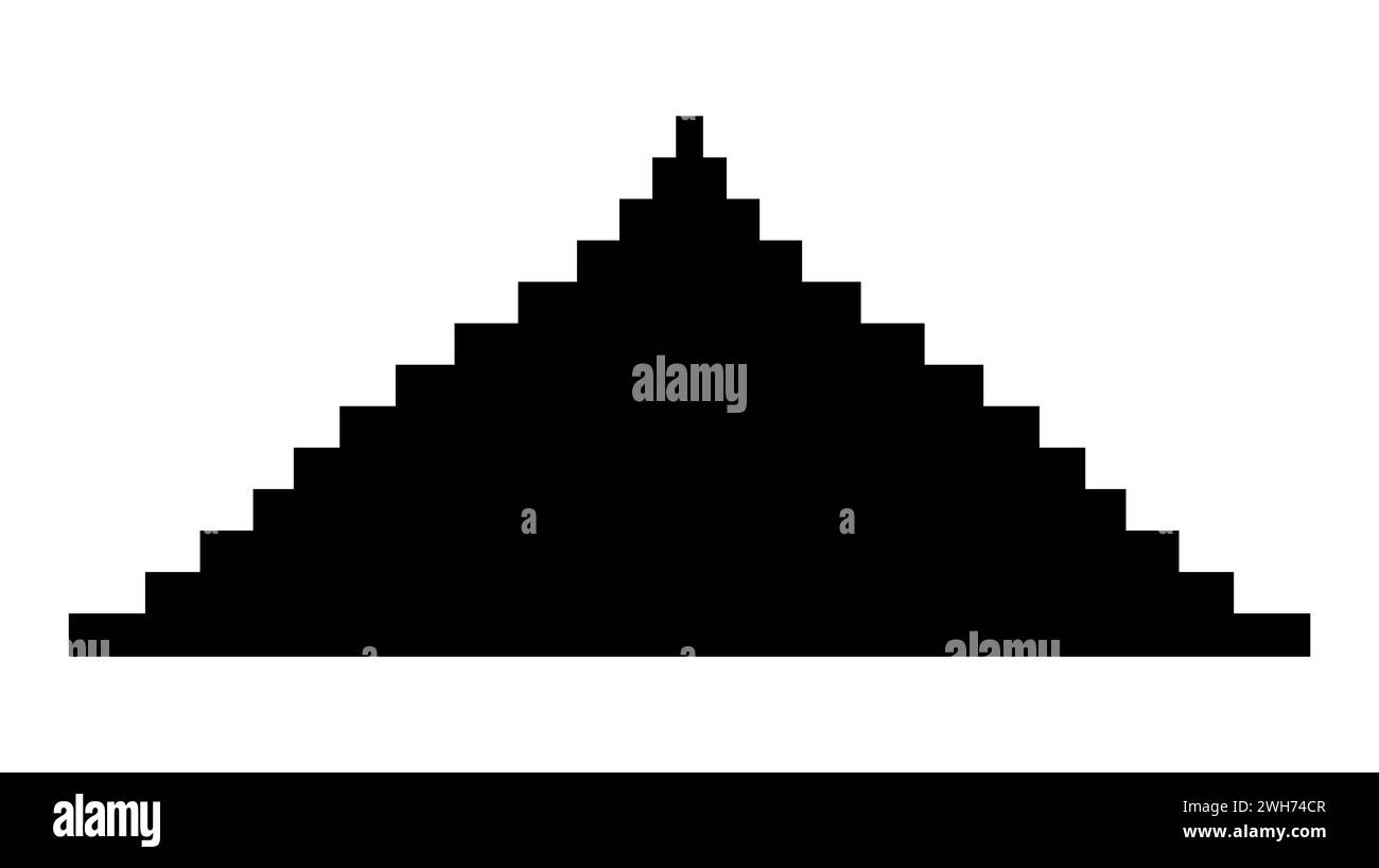 Pyramide constituée de rectangles horizontaux. Silhouette noire. Triangle. Pyramide de pixels simpliste. Conception géométrique simple. Graphique minimaliste. Logo, Illustration de Vecteur