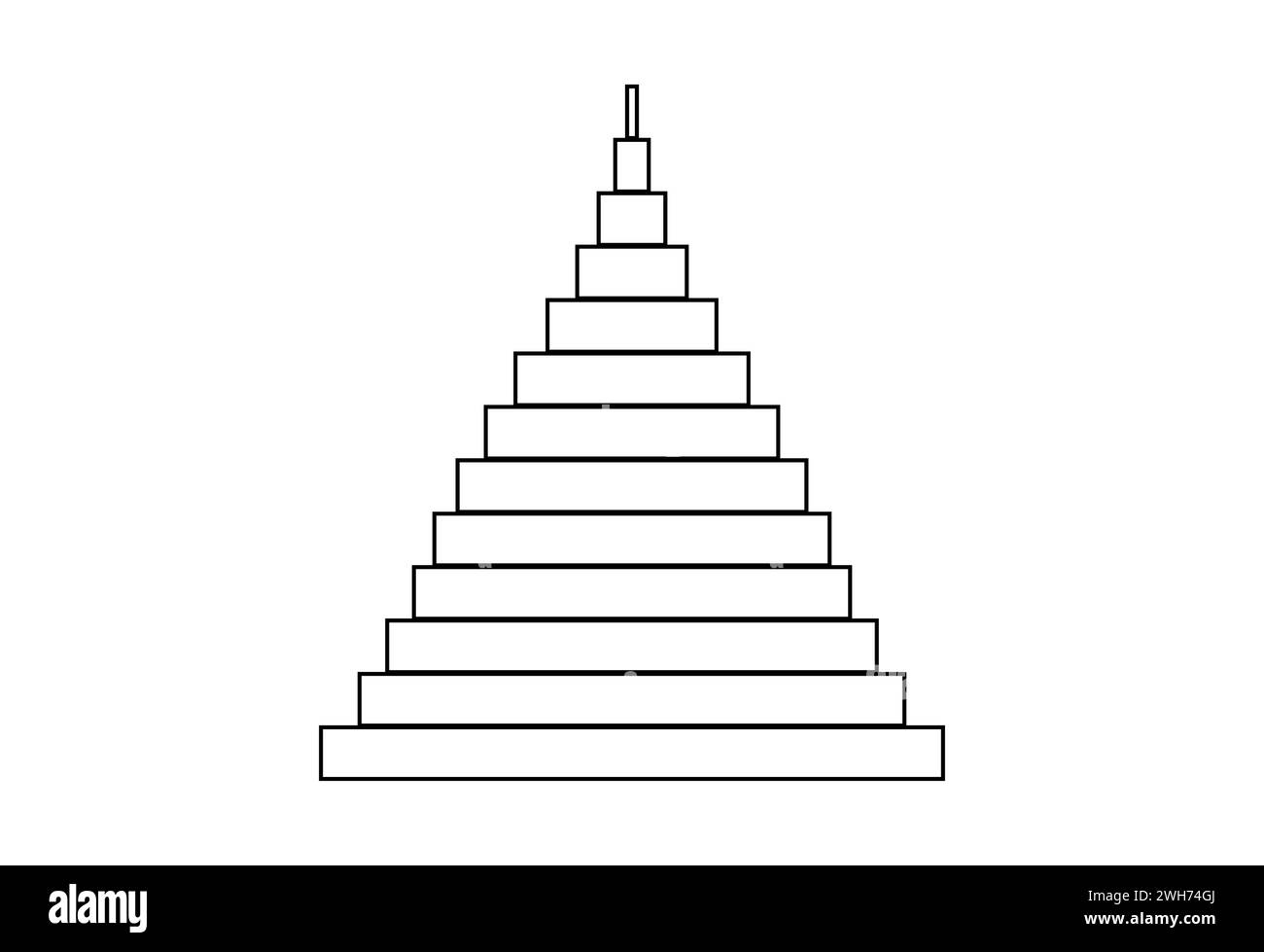 Pyramide noire sur fond blanc. Pyramide constituée de rectangles horizontaux. Contour noir. Triangle. Conception géométrique simple. Logo, icône, photo Illustration de Vecteur