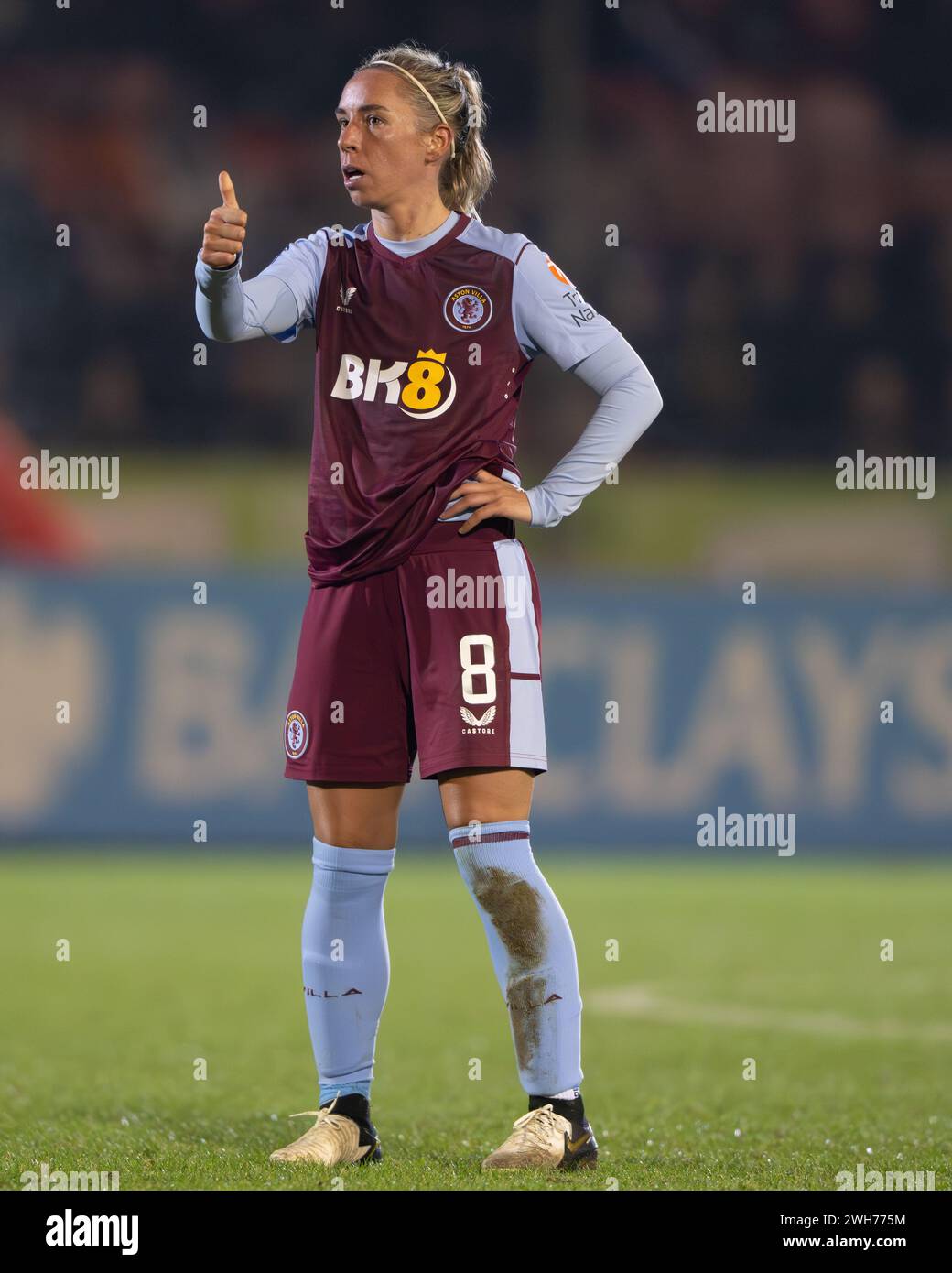 Crawley, Royaume-Uni. 7 février 2024. Jordan Nobbs d’Aston Villa Women lors du match de quart de finale de la FA Women’s Continental Tyres League Cup entre Brighton & Hove Albion WFC et Aston Villa WFC au Broadfield Stadium à Crawley le 7 février 2024. Cette image ne peut être utilisée qu'à des fins éditoriales. Usage éditorial exclusif. Crédit : Ashley Crowden/Alamy Live News Banque D'Images