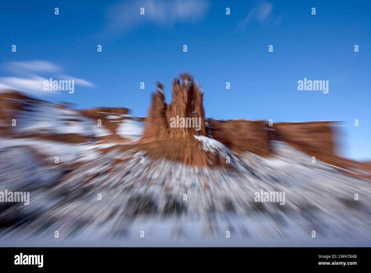 Technique de zoom à effets spéciaux pour produire un flou radial. Parc national des arches, Utah. Banque D'Images