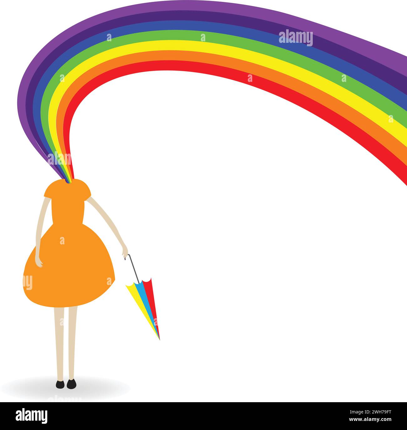 Corps d'une fille avec parapluie ayant un arc-en-ciel au lieu de la tête Illustration de Vecteur