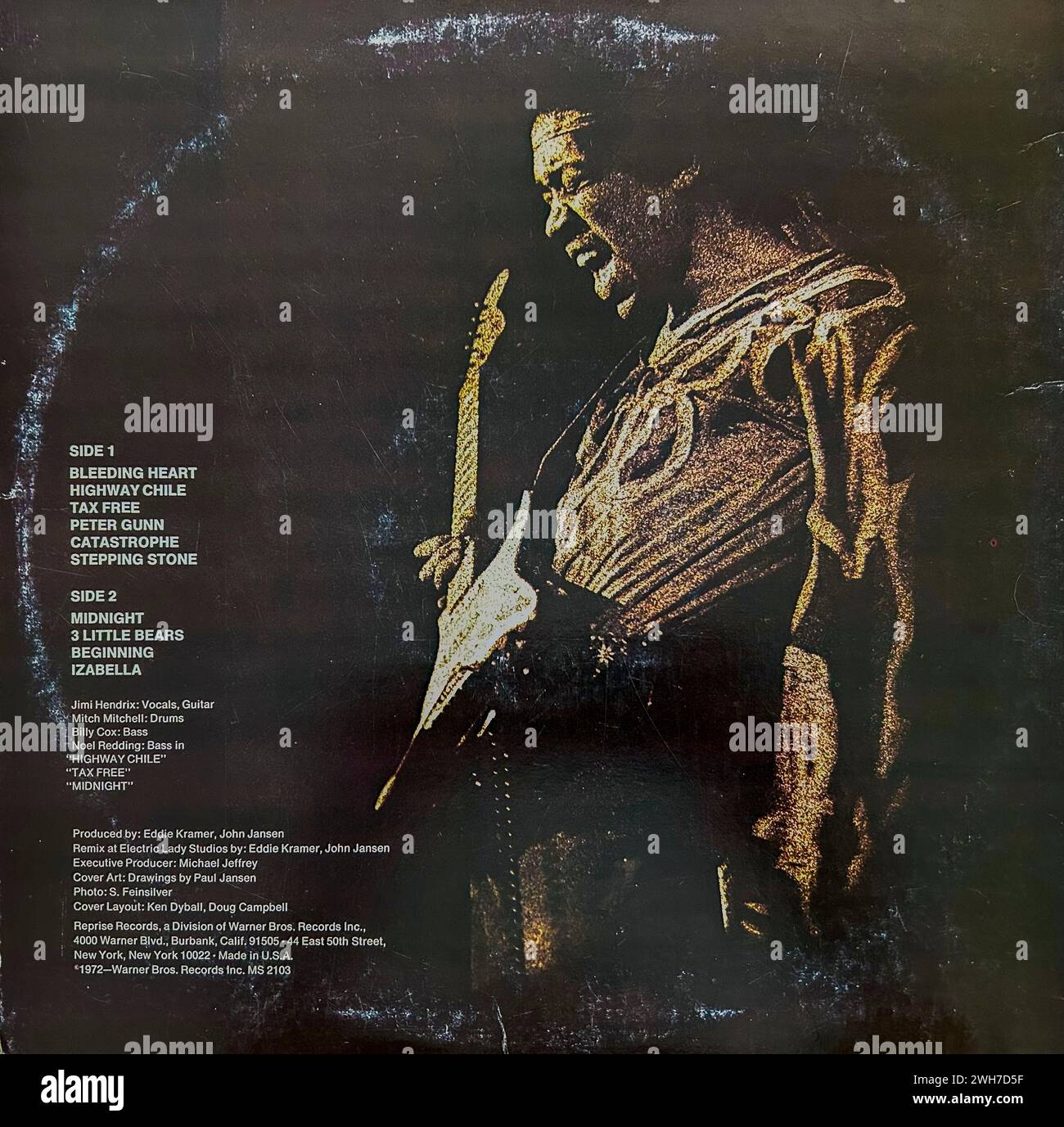 Jimi Hendrix, couverture de l'album Rock Music des années 1970 Banque D'Images