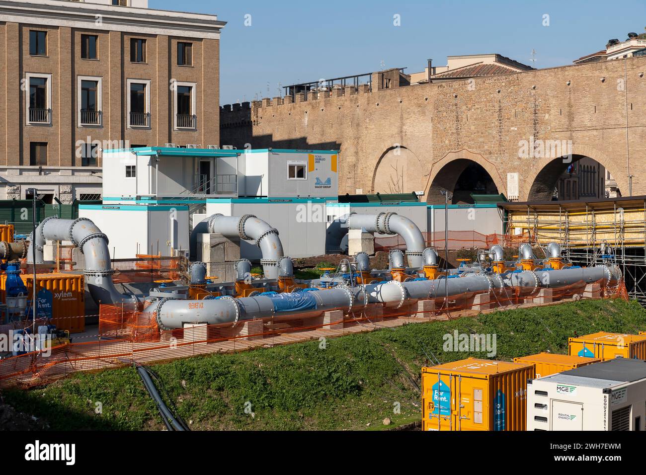Rome se transforme pour le Jubilé de 2025. Chantier, travaux en cours pour le passage souterrain Piazza Pia. Rome, Italie, Europe, Union européenne, UE Banque D'Images