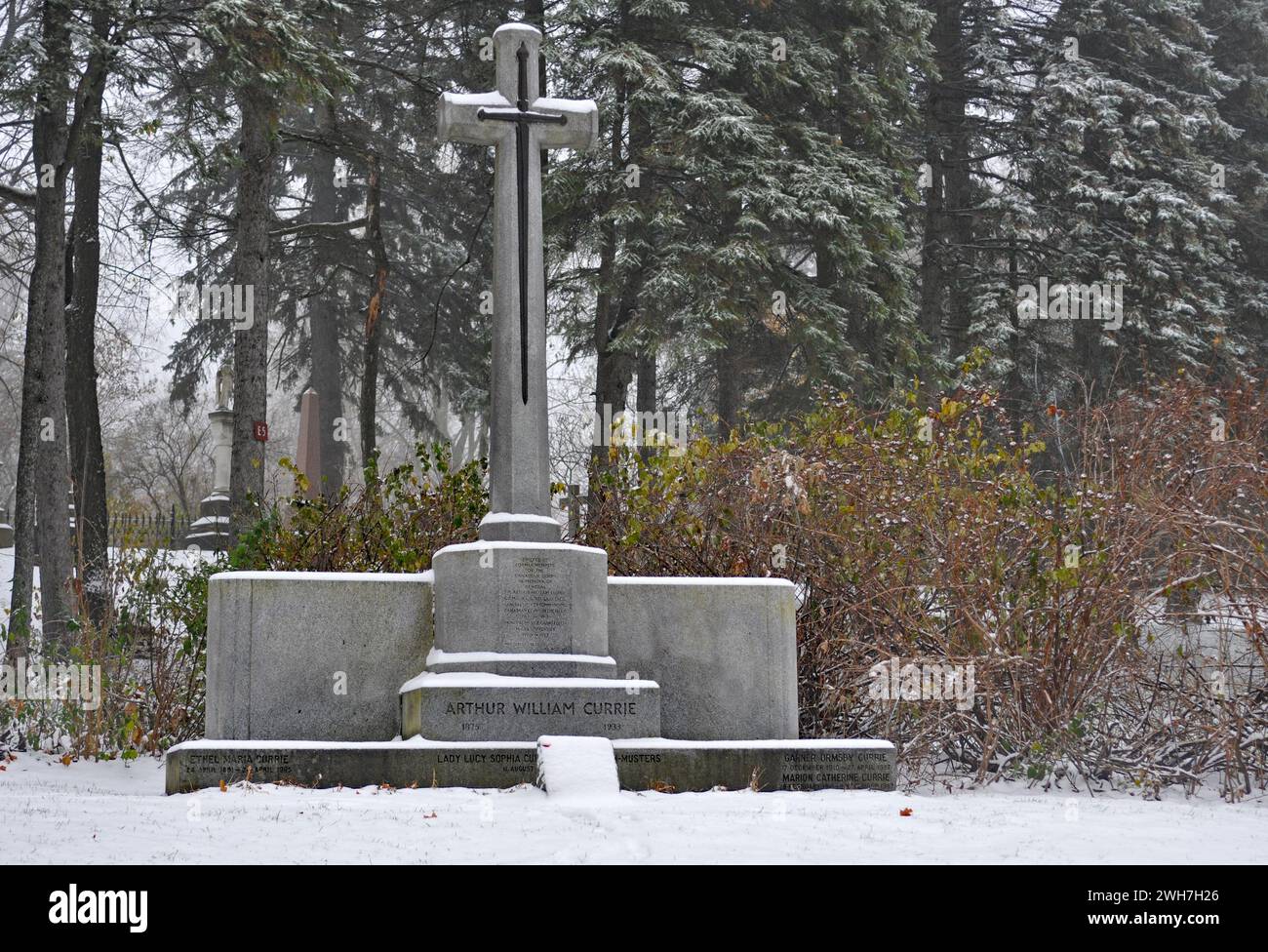 La tombe de sir Arthur Currie, commandant militaire canadien pendant la première Guerre mondiale, au cimetière Mont-Royal de Montréal. Banque D'Images