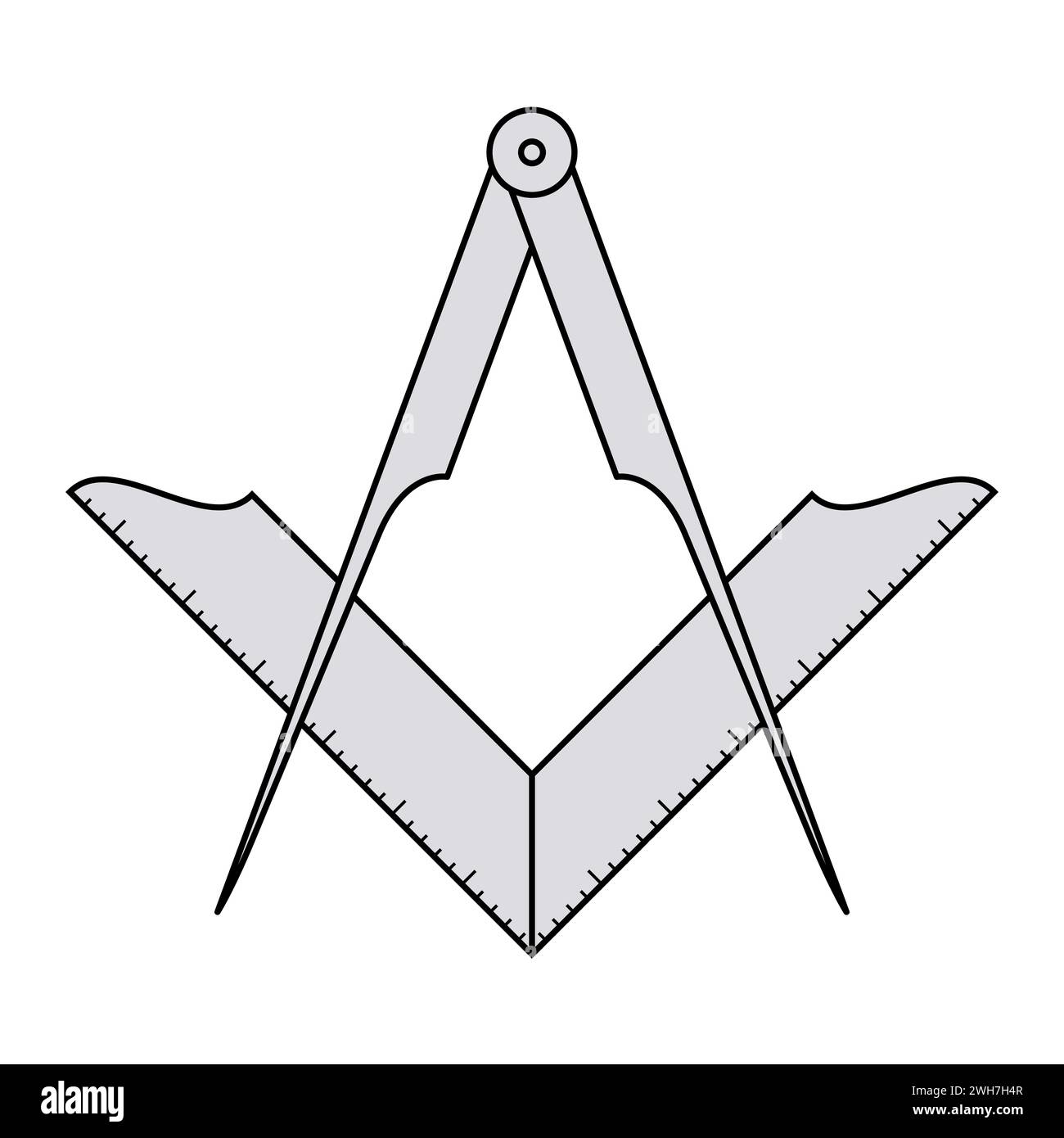 Carré et compas, le symbole le plus identifiable de la franc-maçonnerie. Un carré et un ensemble de compas, les deux outils d'un architecte. Banque D'Images