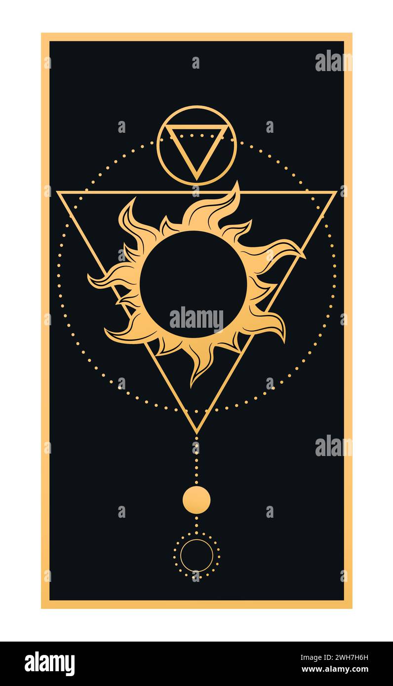 Emblème céleste abstrait avec un soleil et des formes géométriques sur fond noir. Illustration vectorielle Illustration de Vecteur