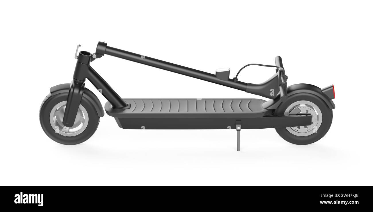 Scooter électrique plié sur fond blanc Banque D'Images