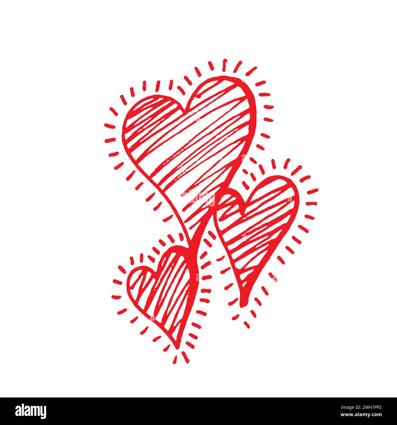 Illustration brillante de cœurs rouges dessinés à la main Illustration de Vecteur