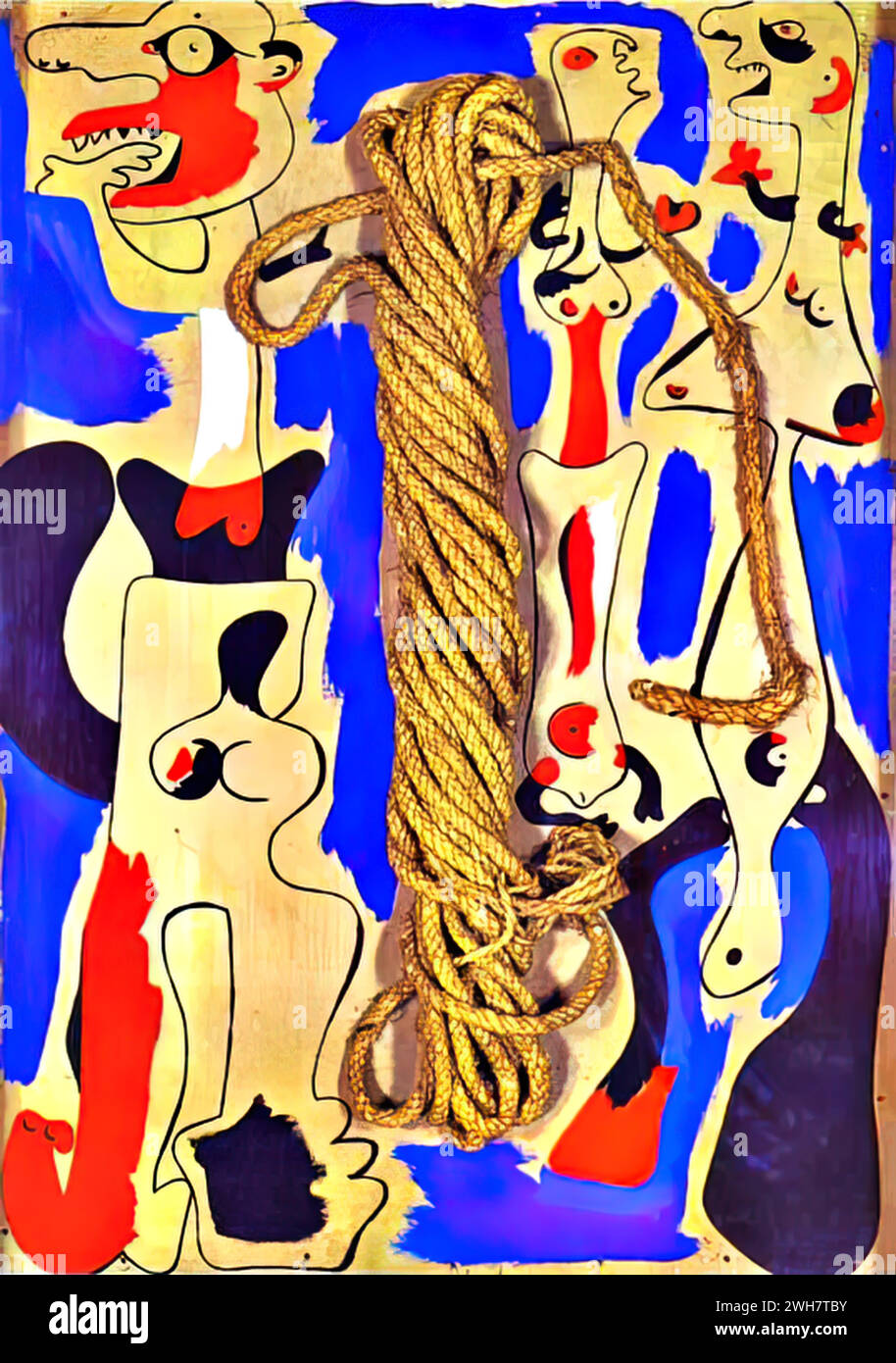Corde et gens I, 1935 (huile sur toile) de l'artiste Miro, Joan (1893-1983) Espagnol. Illustration de Vecteur