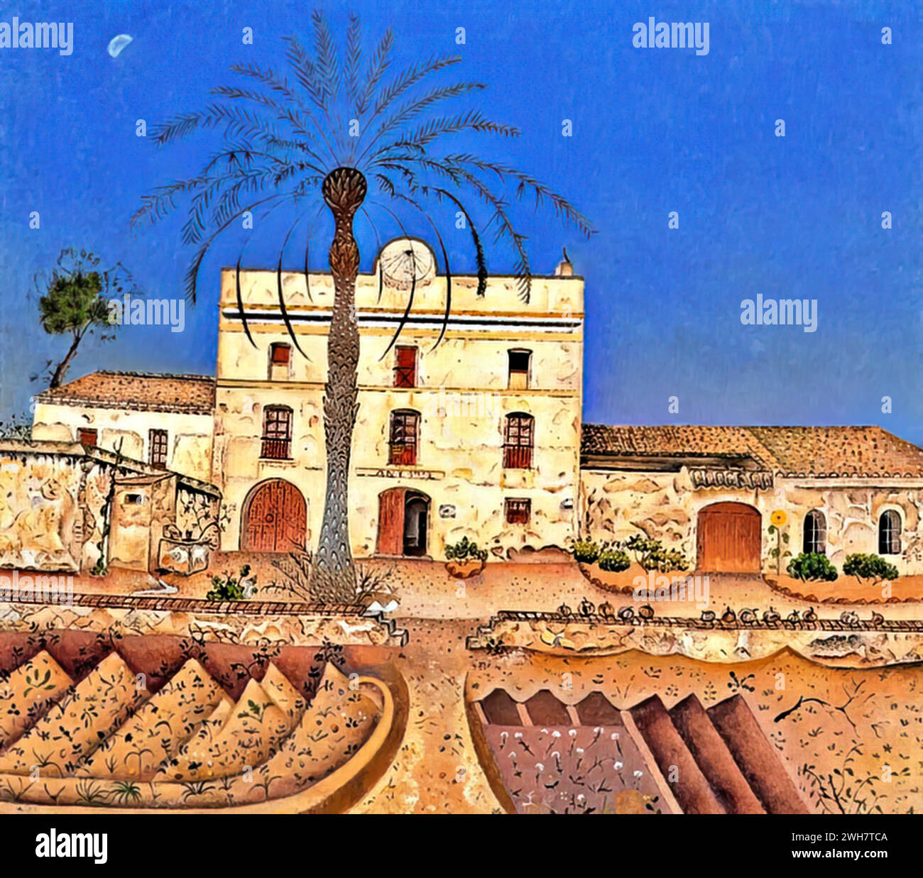 Maison avec palmier, 1918 (huile sur toile) de l'artiste Miro, Joan (1893-1983) Espagnol. Illustration de Vecteur