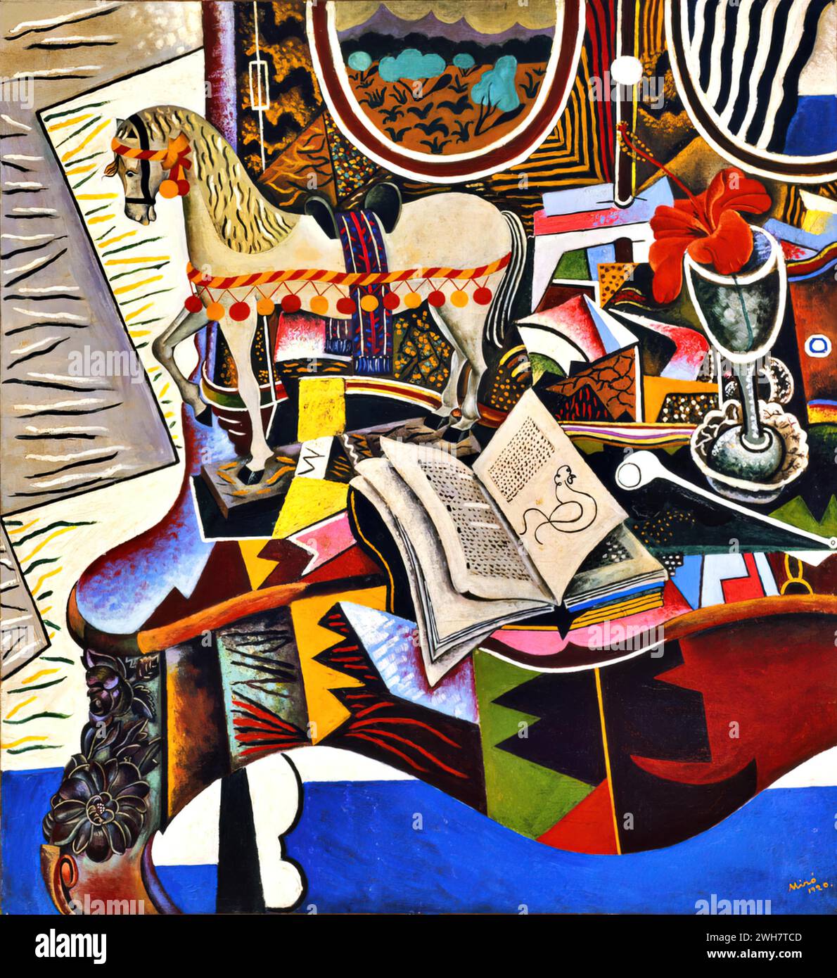 Cheval, Pipe et fleur rouge, 1920 (huile sur toile) de l'artiste Miro, Joan (1893-1983) Espagnol. Illustration de Vecteur