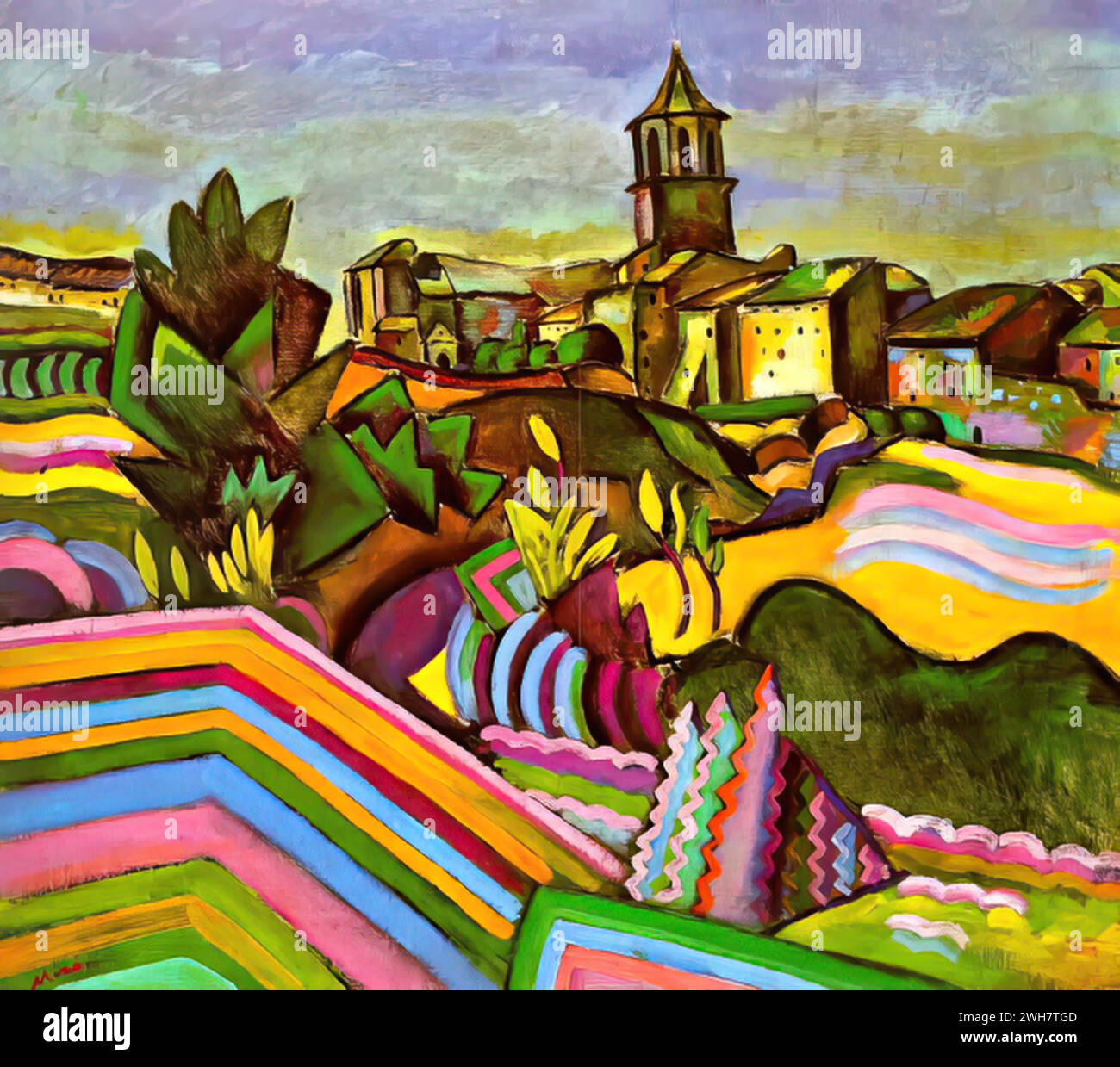 Prades, le Village, 1917 (huile sur toile) de l'artiste Miro, Joan (1893-1983) Espagnol. Illustration de Vecteur