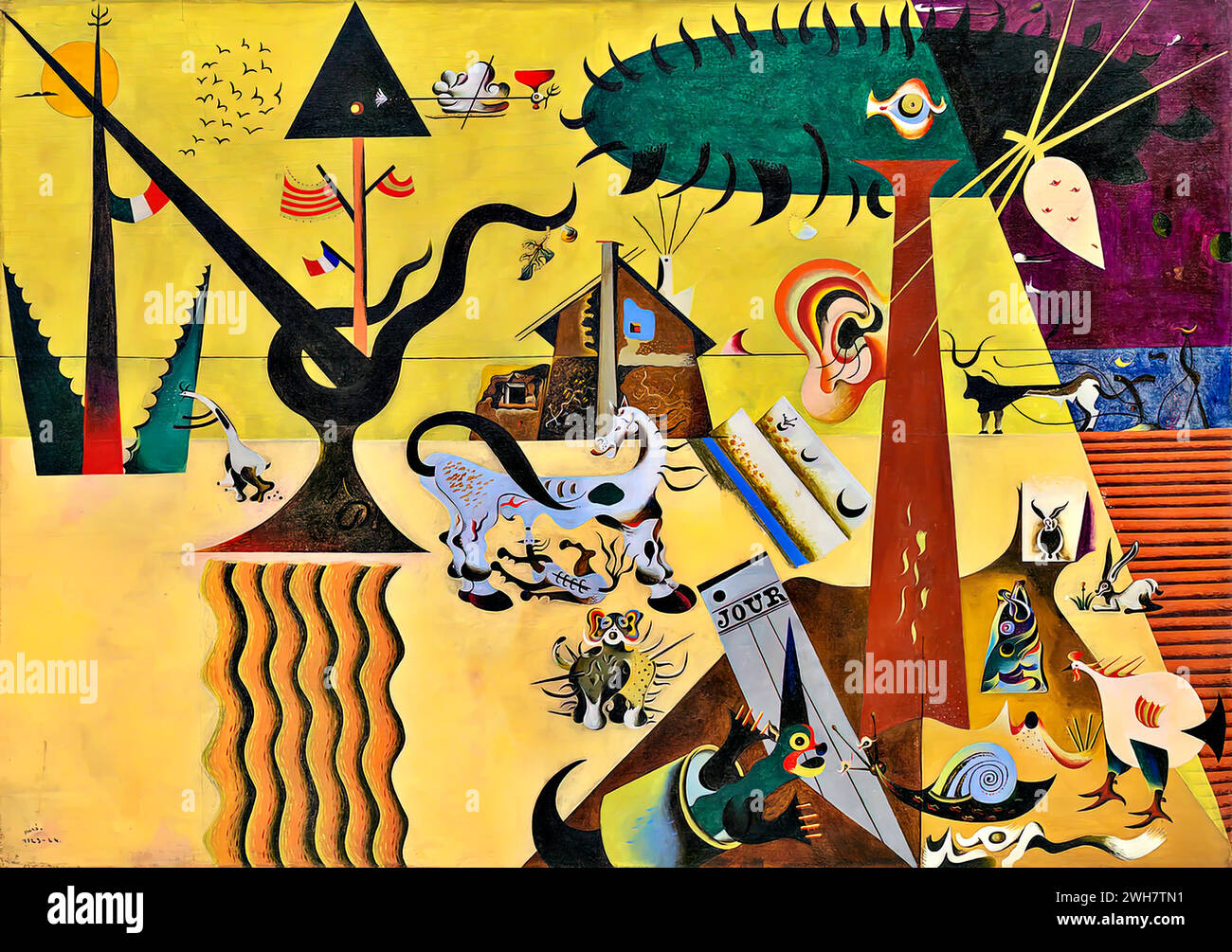 Le champ labouré (la terre laboure) 1923-24 (huile sur toile) de l'artiste Miro, Joan (1893-1983) espagnole. Illustration de Vecteur