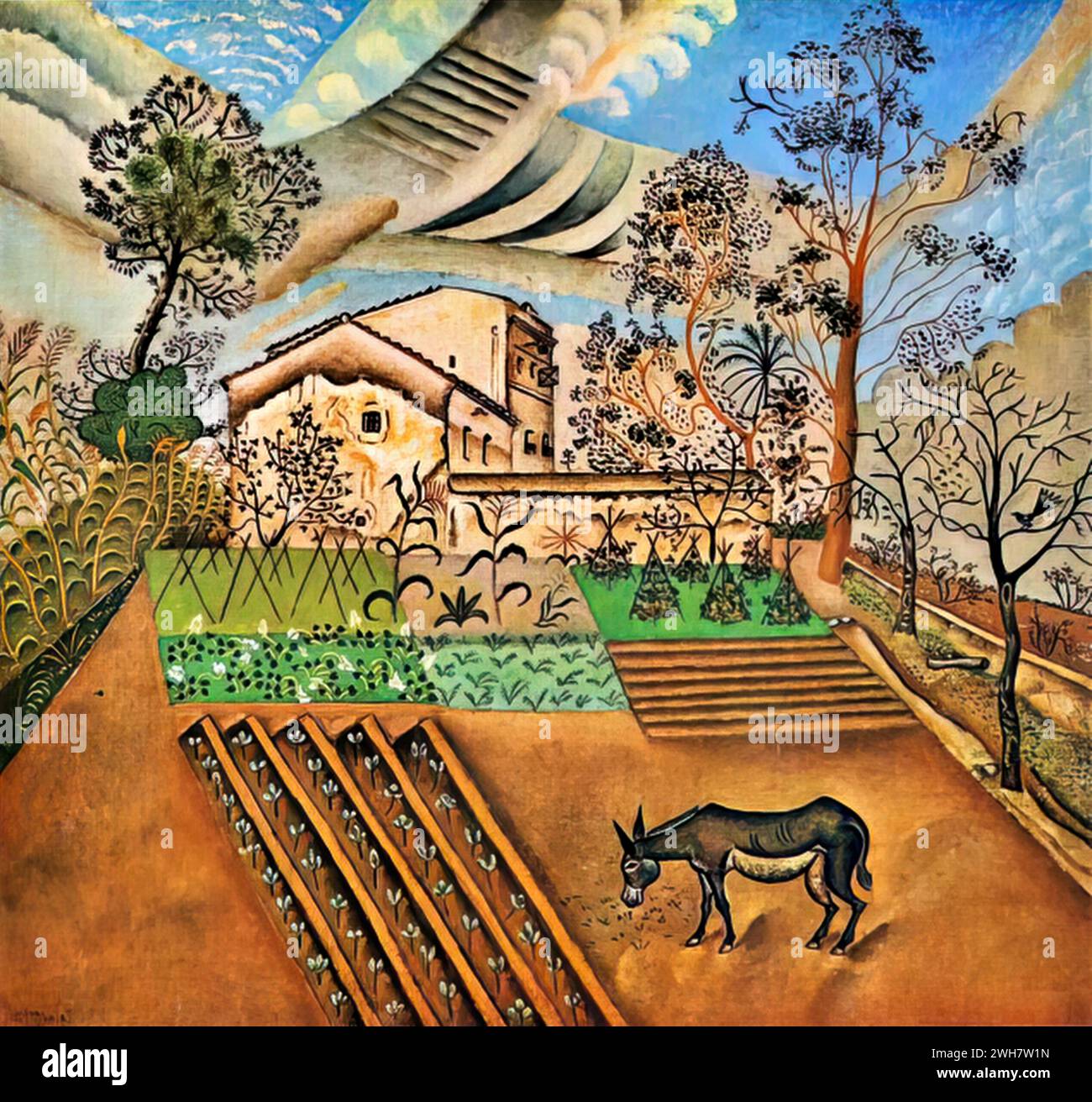 Le jardin potager avec l'âne, 1918 (huile sur toile) de l'artiste Miro, Joan (1893-1983) espagnol. Illustration de Vecteur