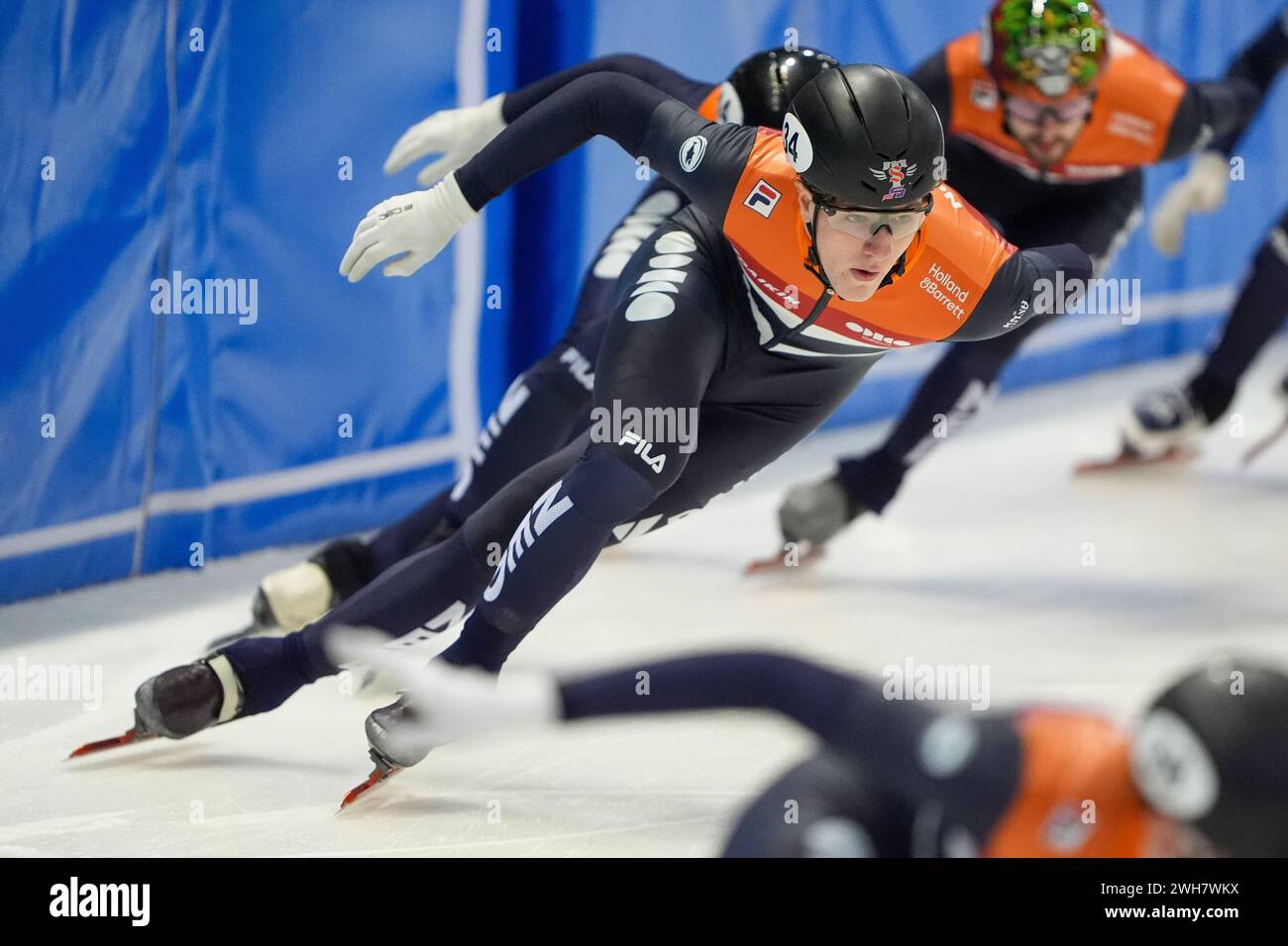 Dresde, Allemagne. 08th Feb, 2024. DRESDE, ALLEMAGNE - 8 FÉVRIER : Teun Boer des pays-Bas lors d'une séance d'entraînement avant la Coupe du monde de patinage de vitesse sur courte piste de l'ISU 5 Dresde au JOYNEXT Arena le 8 février 2024 à Dresde, Allemagne. (Photo par Andre Weening/Orange Pictures) crédit : Orange pics BV/Alamy Live News Banque D'Images