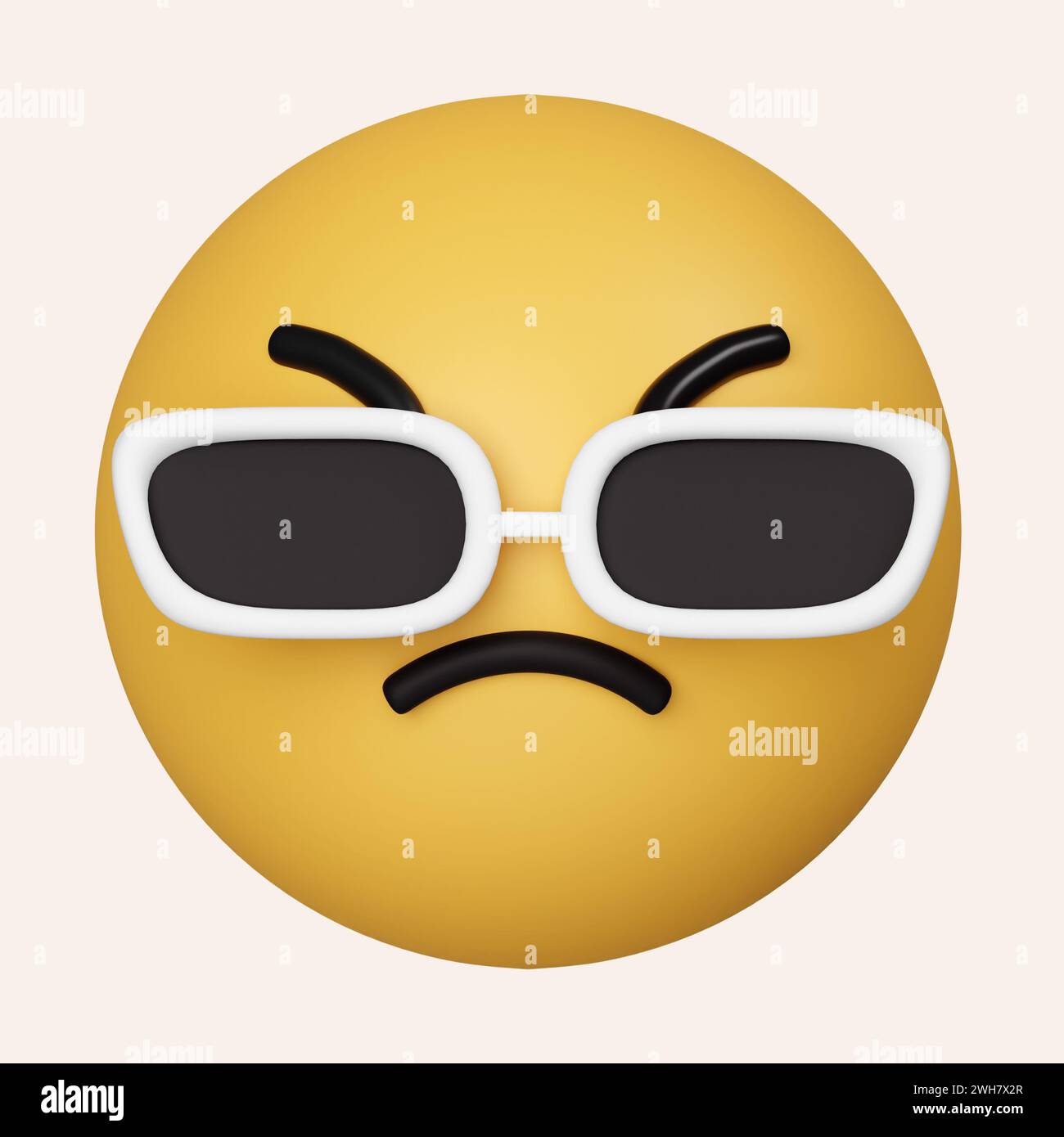 3d Emoji face est cool dans les lunettes de soleil. Émoticone jaune brillant. icône isolée sur fond gris. illustration de rendu 3d. Masque. Banque D'Images