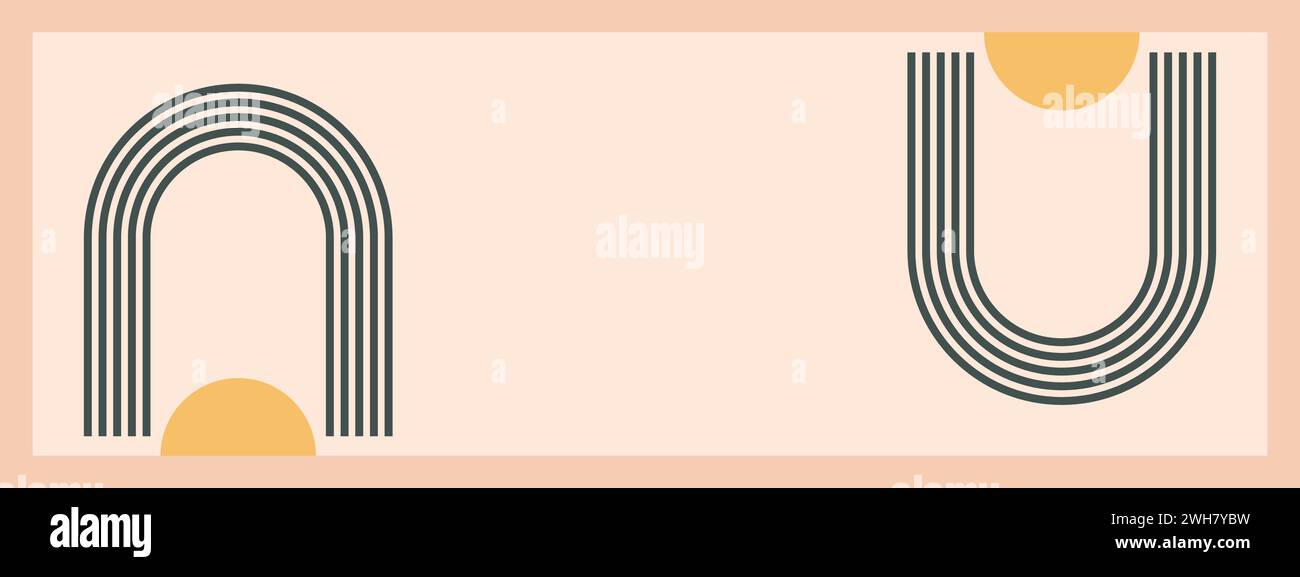 Modèle de bannière à arches zen géométriques minimalistes. Formes boho abstraites dans une esthétique rétro pour une utilisation de design polyvalente. Conception de concept vectoriel. Illustration de Vecteur