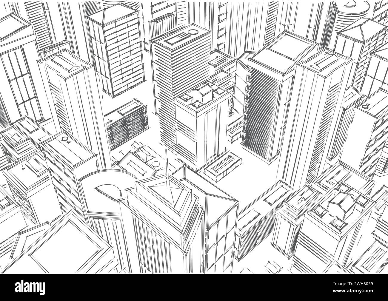 Grandes villes cityscapes et bâtiments .projet technique de la ville . Illustration de Vecteur