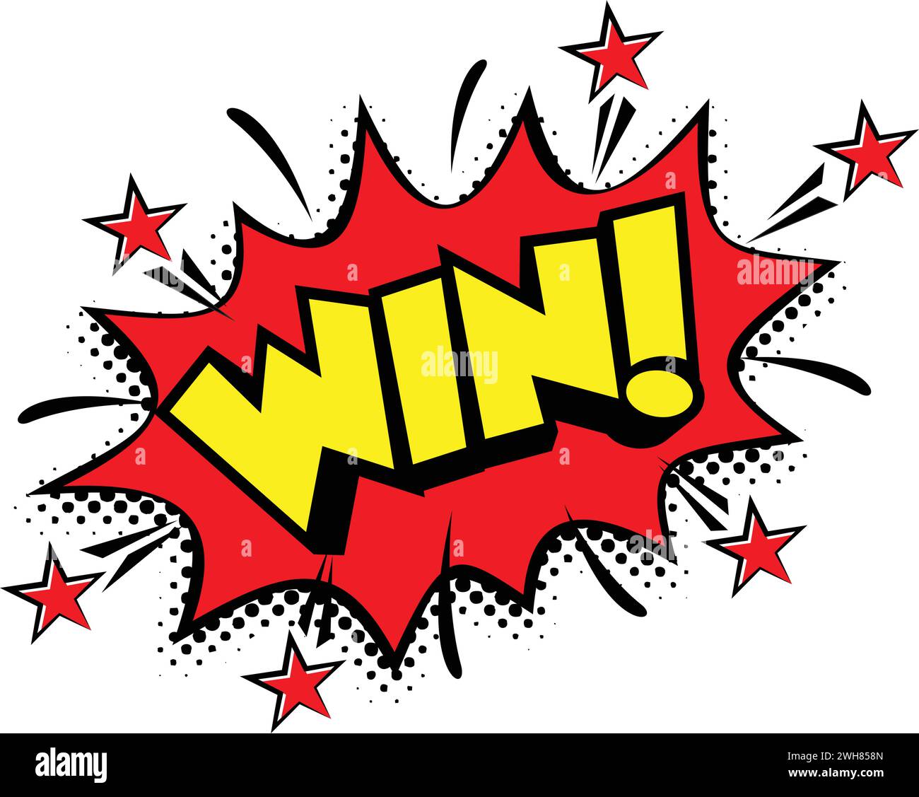 Gagnez ! bulle de discours explosion dans un style comique. Dessin animé vectoriel sur fond transparent Illustration de Vecteur