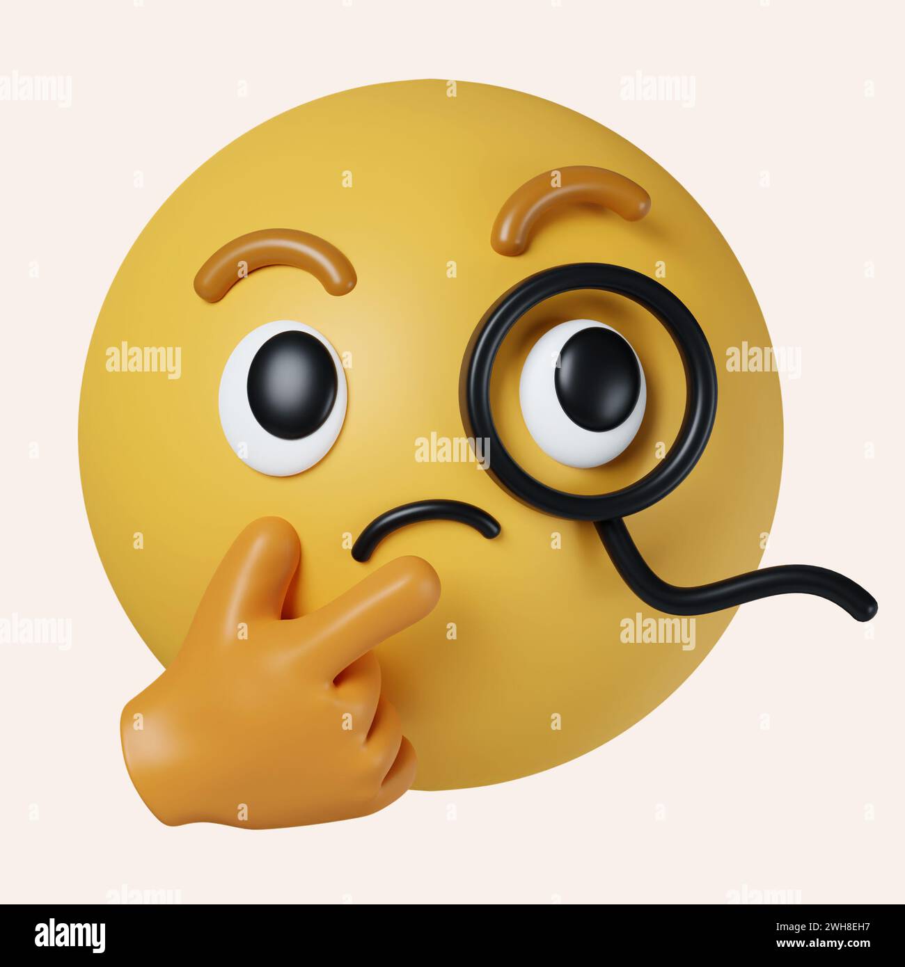 3d penser face emoji. émoticone visage avec un seul doigt et le pouce reposant sur le menton regardant vers le haut. icône isolée sur fond gris. 3d Banque D'Images