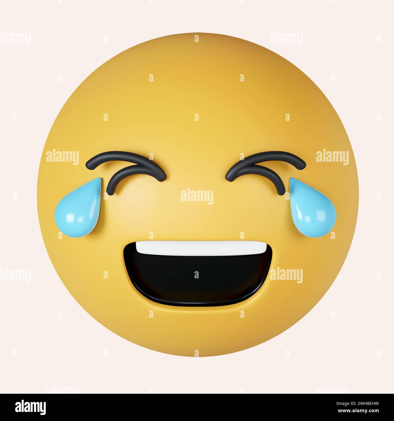 3d rire émoticône avec des larmes de joie. Émoticône de dessin animé heureux. Emoji face au rire et aux pleurs. icône isolée sur fond gris. illustration de rendu 3d. Banque D'Images