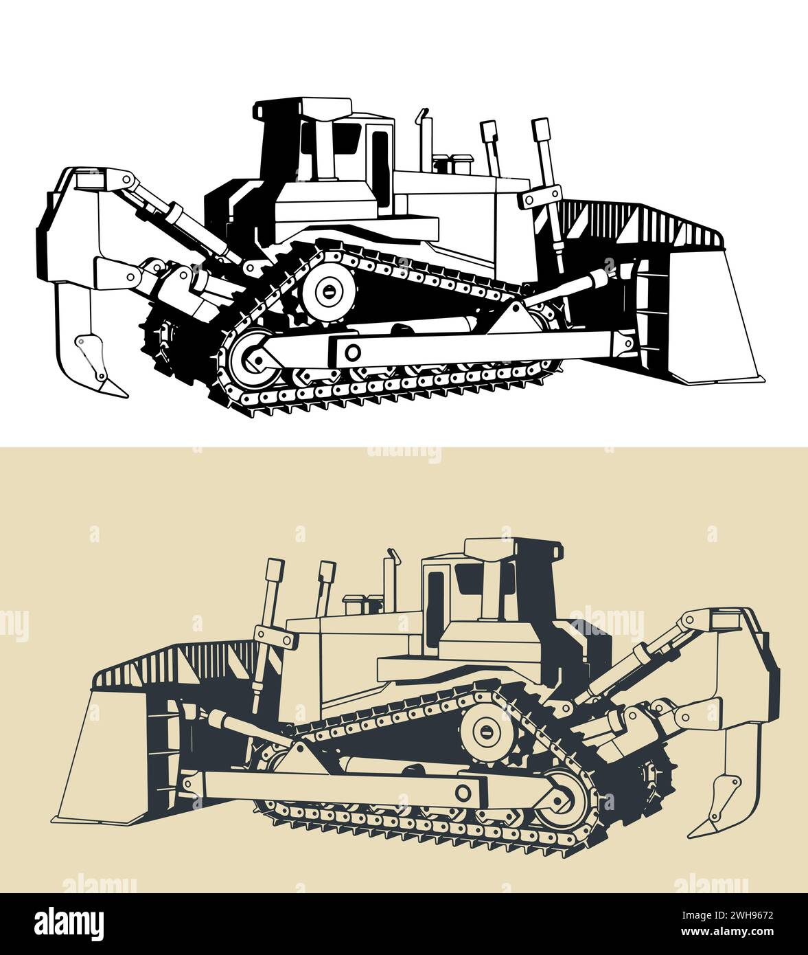 Illustrations vectorielles stylisées de bouteur sur chenilles extra-robuste Illustration de Vecteur