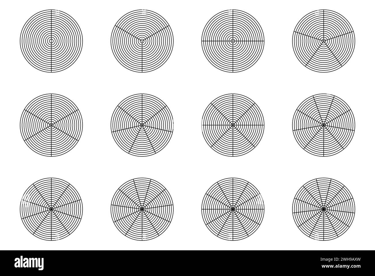 Grille polaire isolée, vecteur de grille circulaire de coordonnées polaires. Illustration de Vecteur