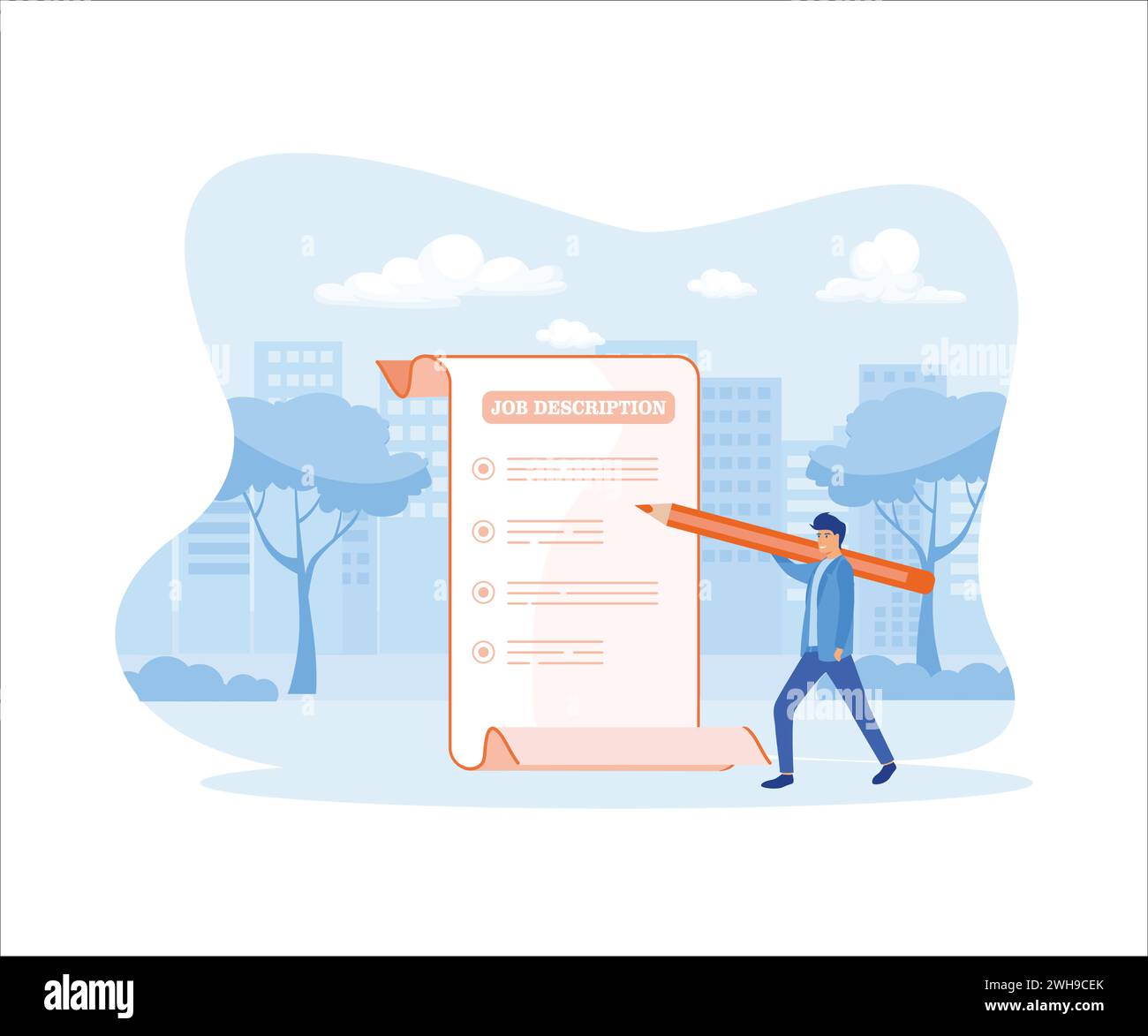 L'employé de l'entreprise rédige une description de poste. illustration moderne vectorielle plate Illustration de Vecteur