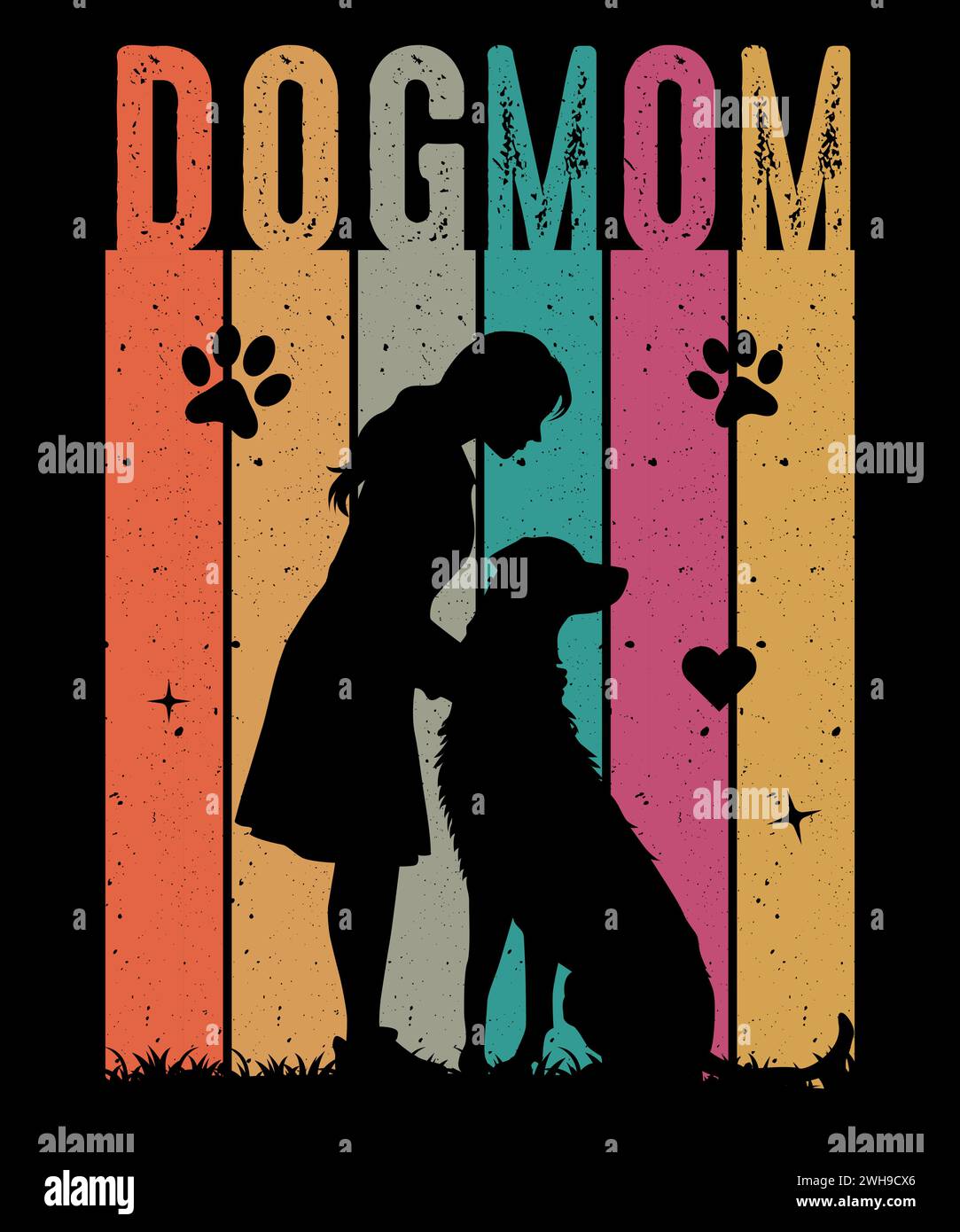 Dog Mom Retro Vintage T shirt design, les filles amoureuses de chien. Utilisable pour les vœux, affiches, tasses, carnets et dessins imprimés Illustration de Vecteur