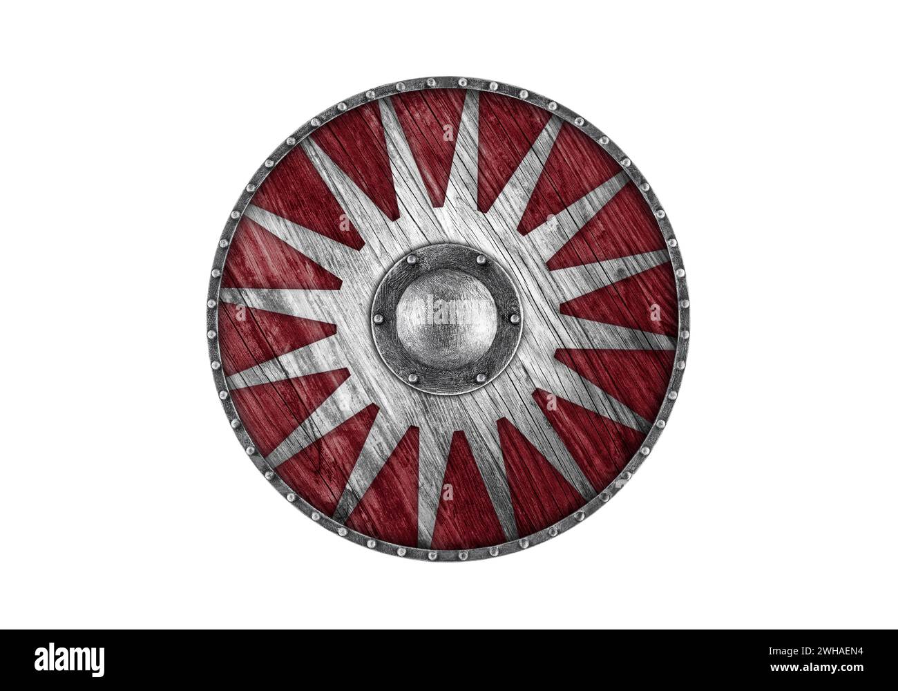 Ancienne façade ronde en bois isolée sur fond blanc Banque D'Images