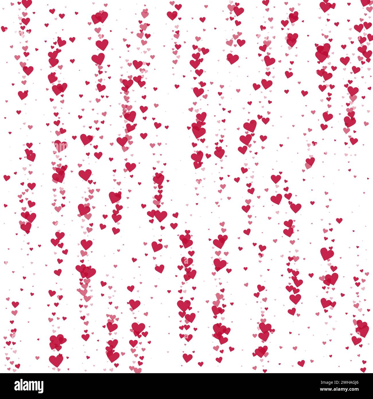 Modèle de carte de Saint-Valentin Falling Hearts. Coeurs rouges dispersés sur fond blanc. Illustration vectorielle chaotique Falling Hearts. Illustration de Vecteur