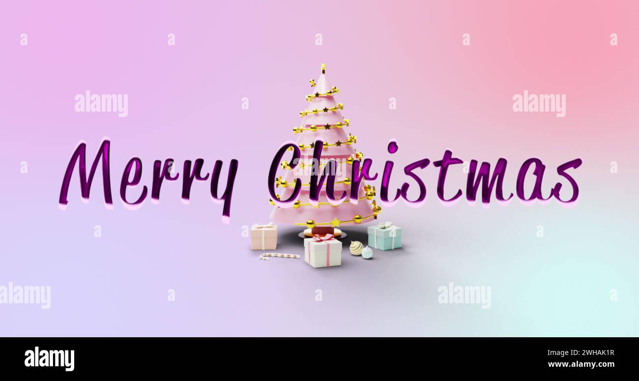 Image du texte joyeux noël sur l'arbre de noël Banque D'Images