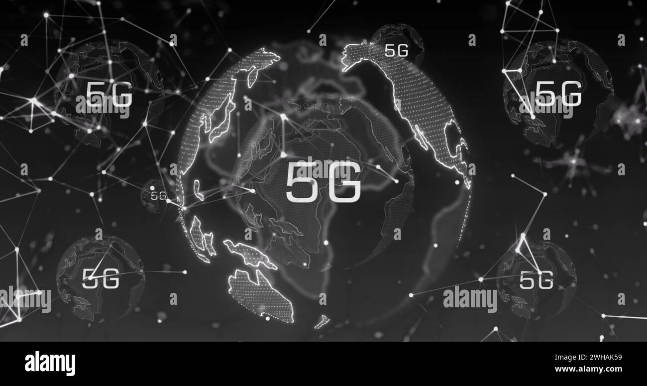 Image de 5g sur le globe, connexions, données et écran numérique Banque D'Images