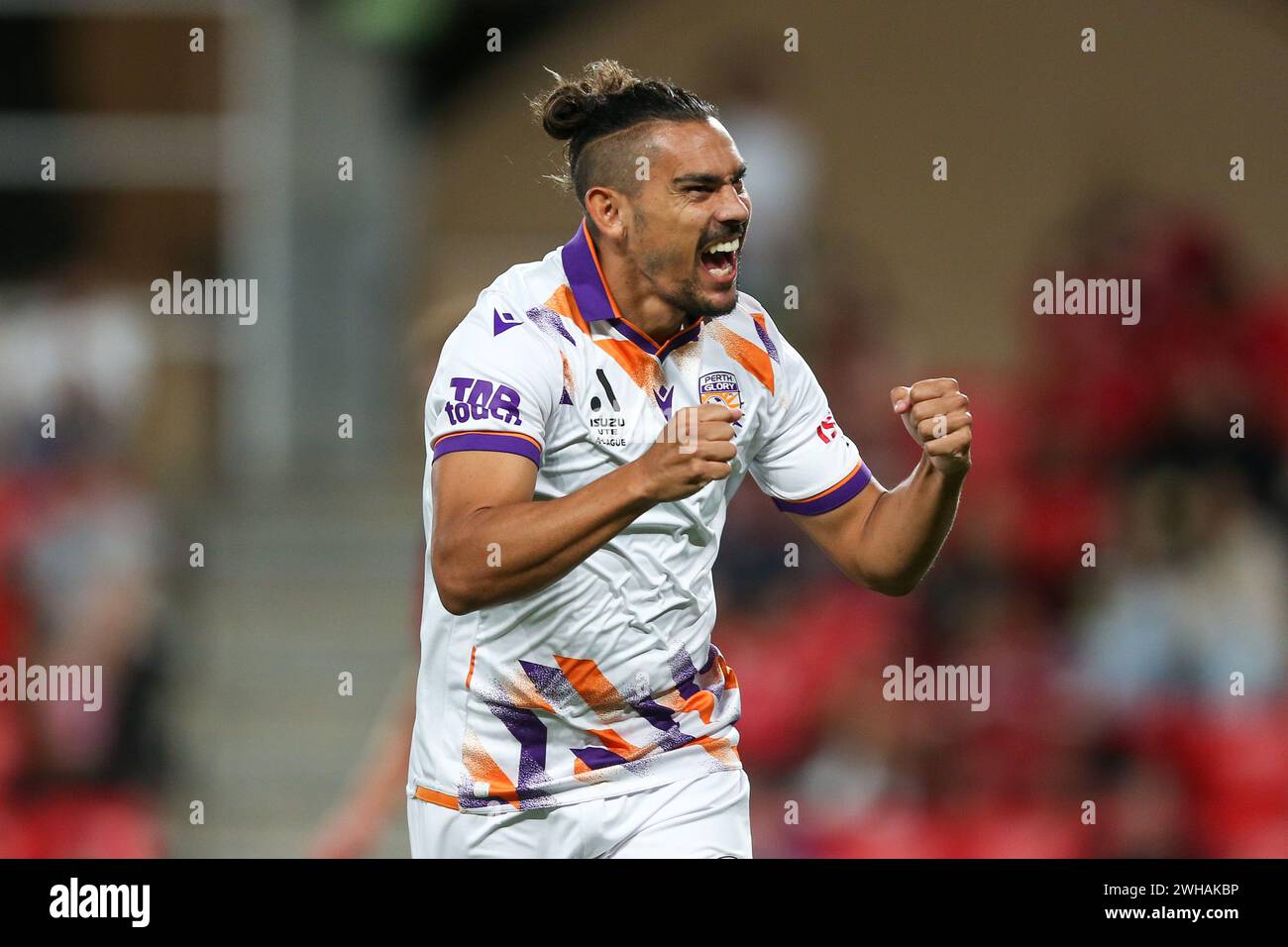 Adélaïde, Australie. 09th Feb, 2024. David Williams de The Glory célèbre un but lors du match de la 16e ronde masculine de A-League entre Adelaide United et Perth Glory au Coopers Stadium d'Adélaïde, vendredi 9 février 2024. (AAP image/Matt Turner) PAS D'ARCHIVAGE, USAGE ÉDITORIAL UNIQUEMENT crédit : Australian Associated Press/Alamy Live News Banque D'Images