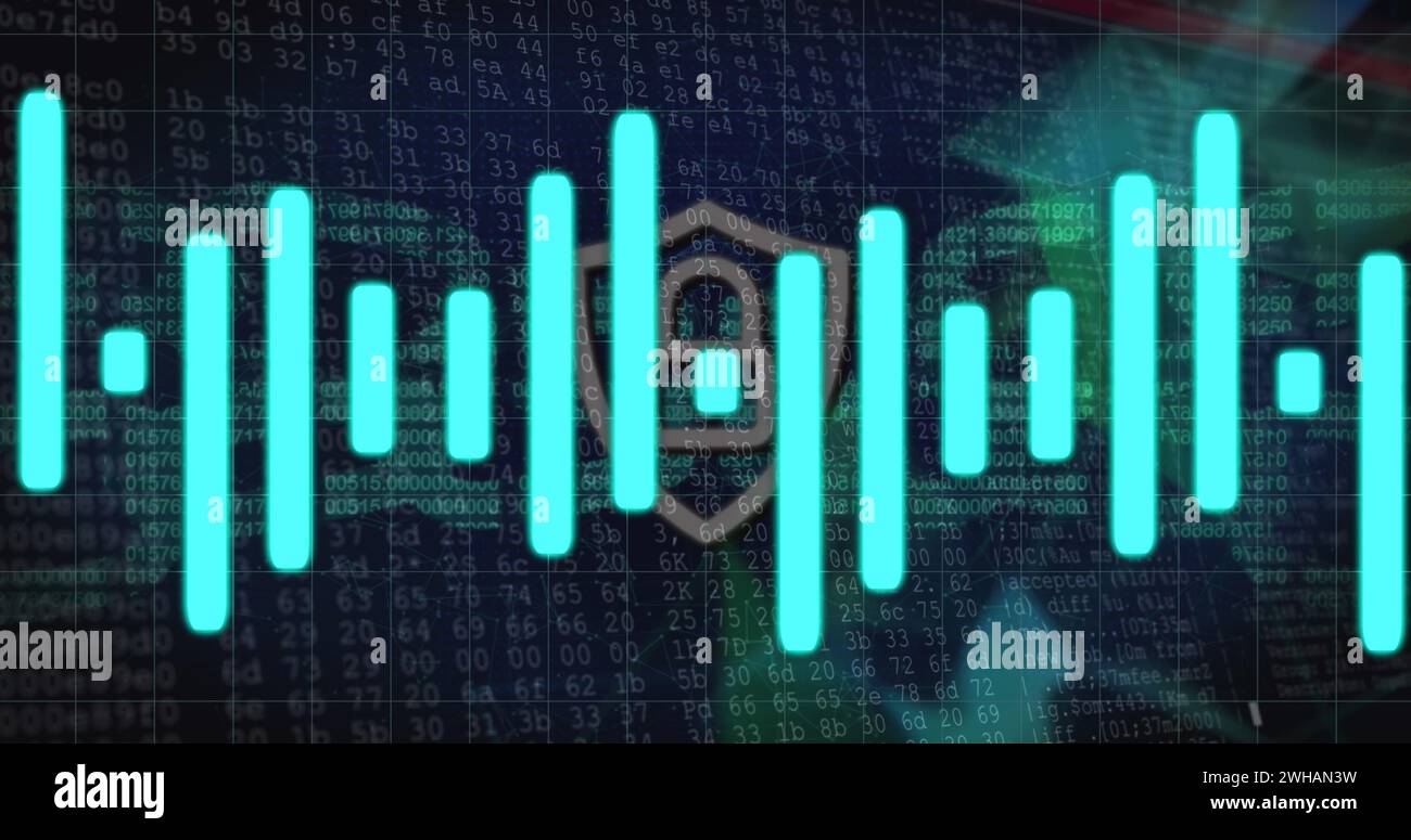 Image de graphiques, chaîne de blocs et cadenas numérique Banque D'Images