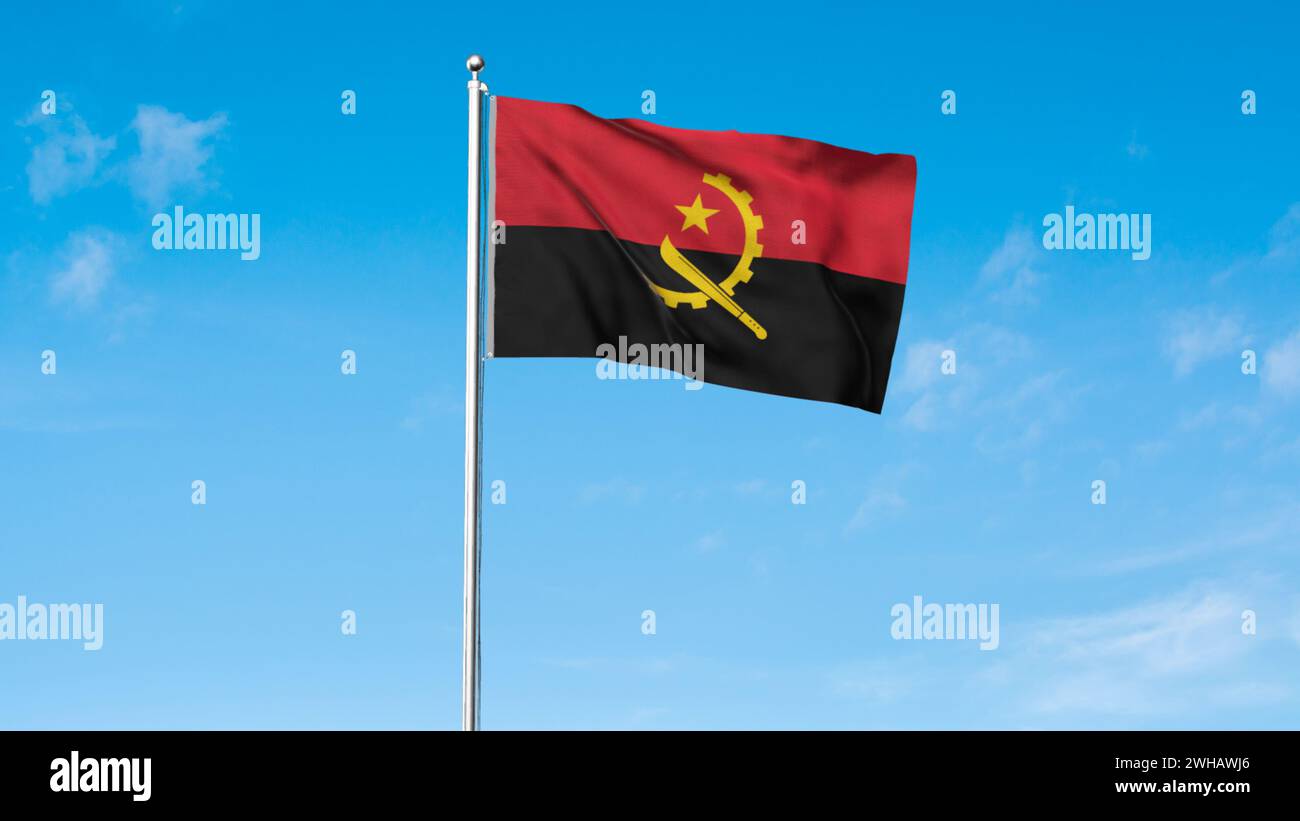 Drapeau haut détaillé de l'Angola. Drapeau national de l'Angola. Afrique. Illustration 3D. Banque D'Images